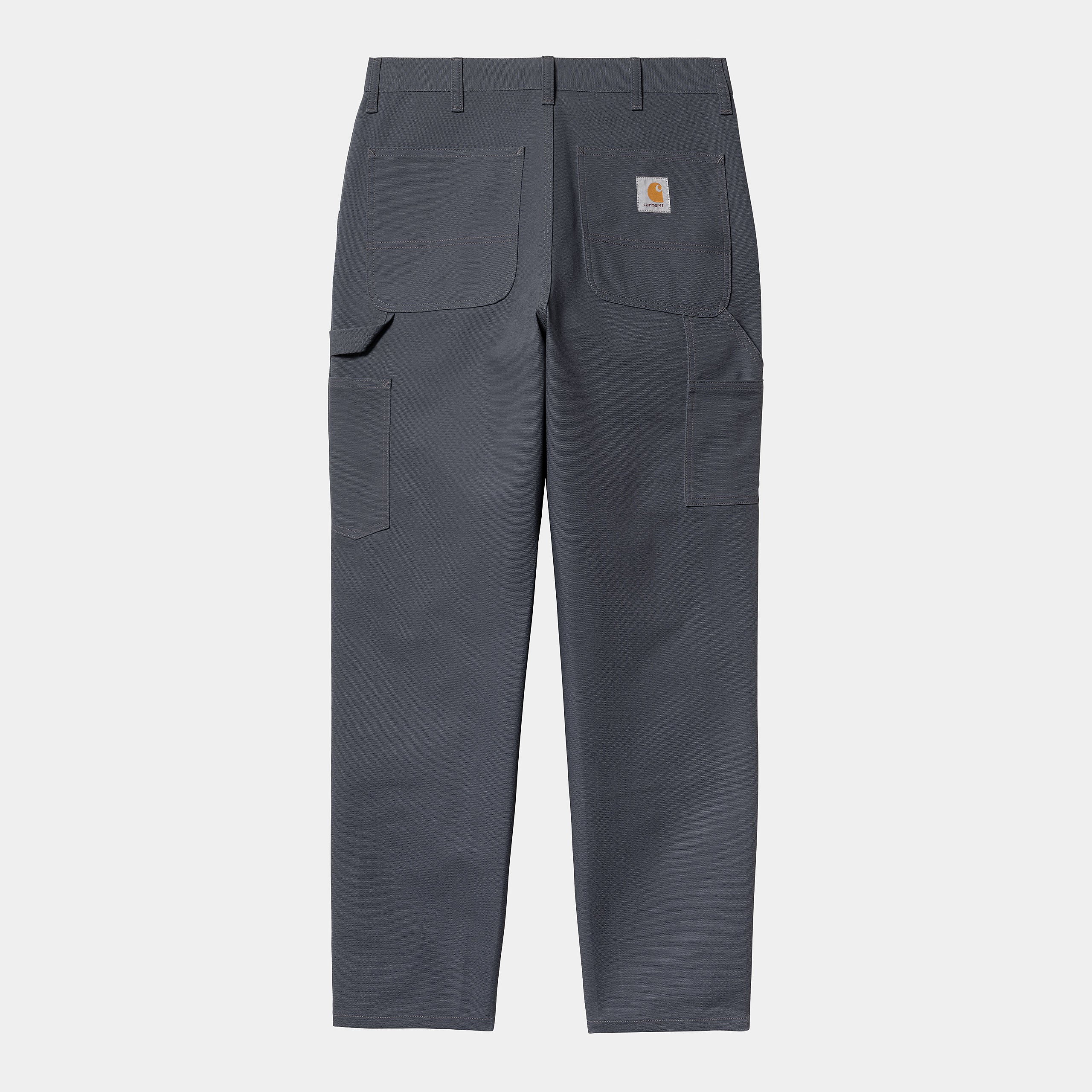 „Graue Carhartt-Work-Pant mit doppelten Knieeinsätzen und geradem Bein.“