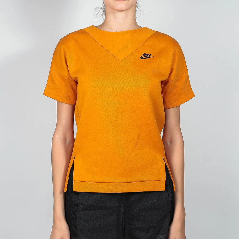Nike Sportswear WMNS Tech Fleece T-Shirt Damen in leuchtendem Orange, aus atmungsaktivem Tech-Fleece, lockerer Schnitt, Nike-Branding