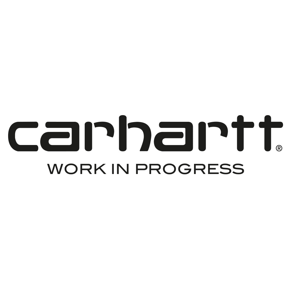 „Carhartt WIP Script Logo in Schwarz auf weißem Hintergrund, ikonisches Markenlogo.“