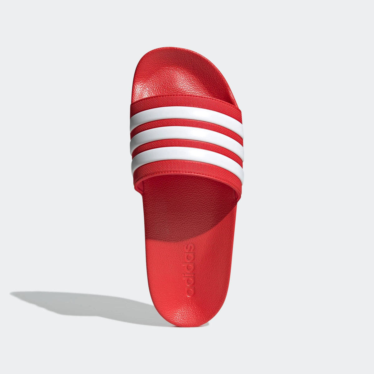 Rot-weiße adidas Adilette Shower Badeschlappen mit 3-Streifen Seitenansicht bei STICKABUSH Berlin.