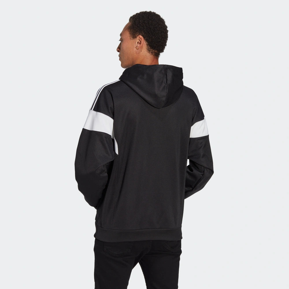 "Adidas Classics Cutline Hoodie, Black/White (Schwarz/Weiß), weiches Material (vermutlich Baumwollmischung), Kapuzenpullover mit seitlichen Einsätzen und kontrastierendem Logo."
