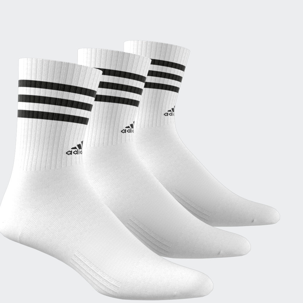 “Adidas 3-Stripes Cushioned Crew Socks 3er Pack in White. Bequeme und stylische Tennissocken die perfekt zu Retro Sneaker passen.“