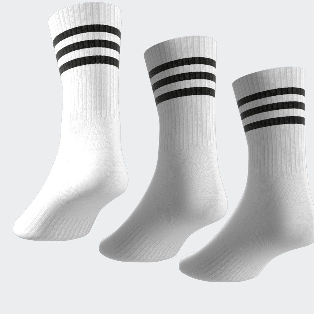 “Adidas 3-Stripes Cushioned Crew Socks 3er Pack in White. Bequeme und stylische Tennissocken die perfekt zu Retro Sneaker passen.“