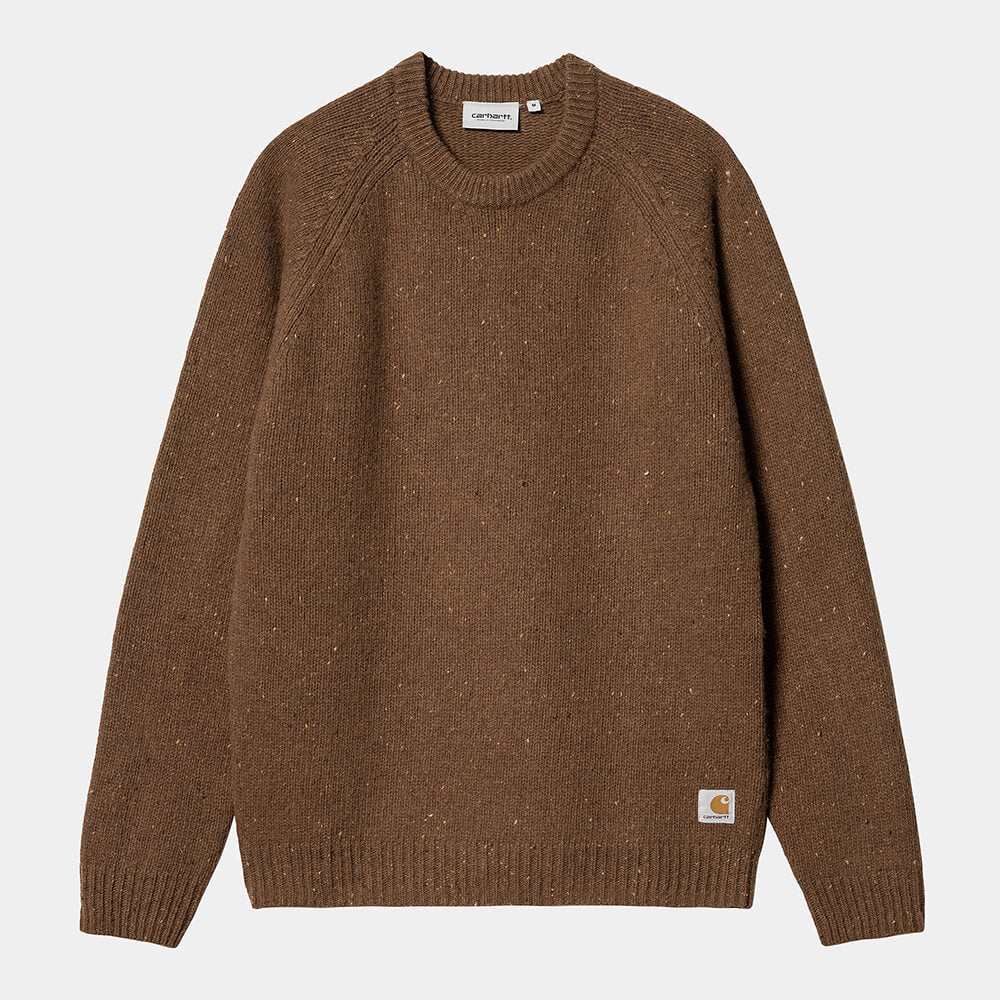 Carhartt WIP Anglistic Sweater (Tamarind). Strickpullover aus Woll-Mix mit Raglanärmeln und dezentem Logo-Label.