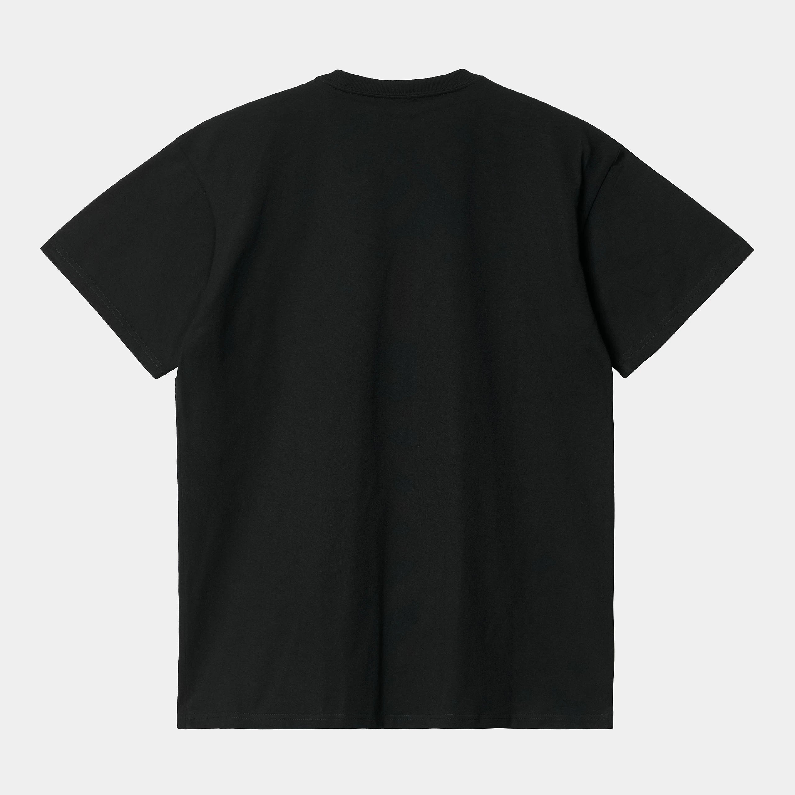 “Carhartt WIP S/S Chase T-Shirt – Black / Gold. Schwarzes Baumwoll-T-Shirt mit kurzem Arm, geripptem Rundhals und goldener Carhartt WIP Logo-Stickerei auf der Brust.“