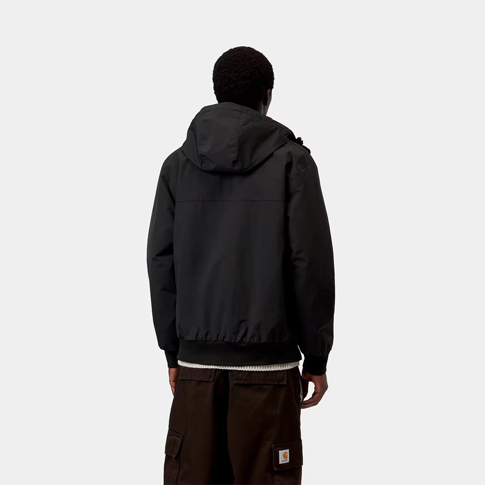 Carhartt WIP Hooded Sail Jacket Black Rueckansicht Outfit am Model – STICKABUSH Streetwear Store Berlin-Kreuzberg