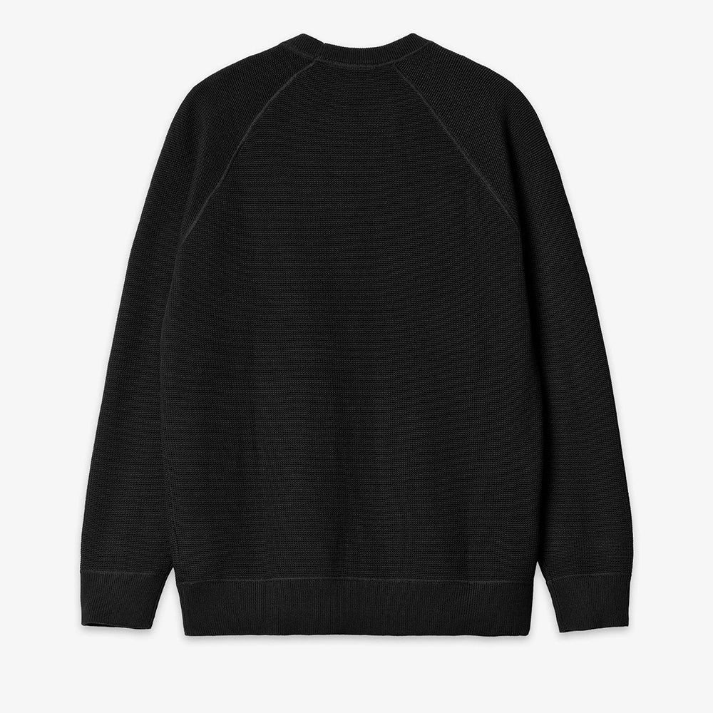 "Carhartt WIP Chase Knit Sweater in Schwarz – hochwertiger Strickpullover mit dezenter Logo-Stickerei auf der Brust, klassischer Schnitt und angenehmer Tragekomfort. Perfekt für Streetwear-Looks und kalte Tage."