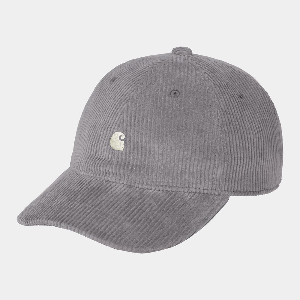 “Carhartt WIP Harlem Cap – Yosemite / Wax. Baseballkappe in Beige aus Baumwoll-Twill, mit gebogenem Schirm und gesticktem, orangefarbenem Carhartt WIP Logo vorne.“