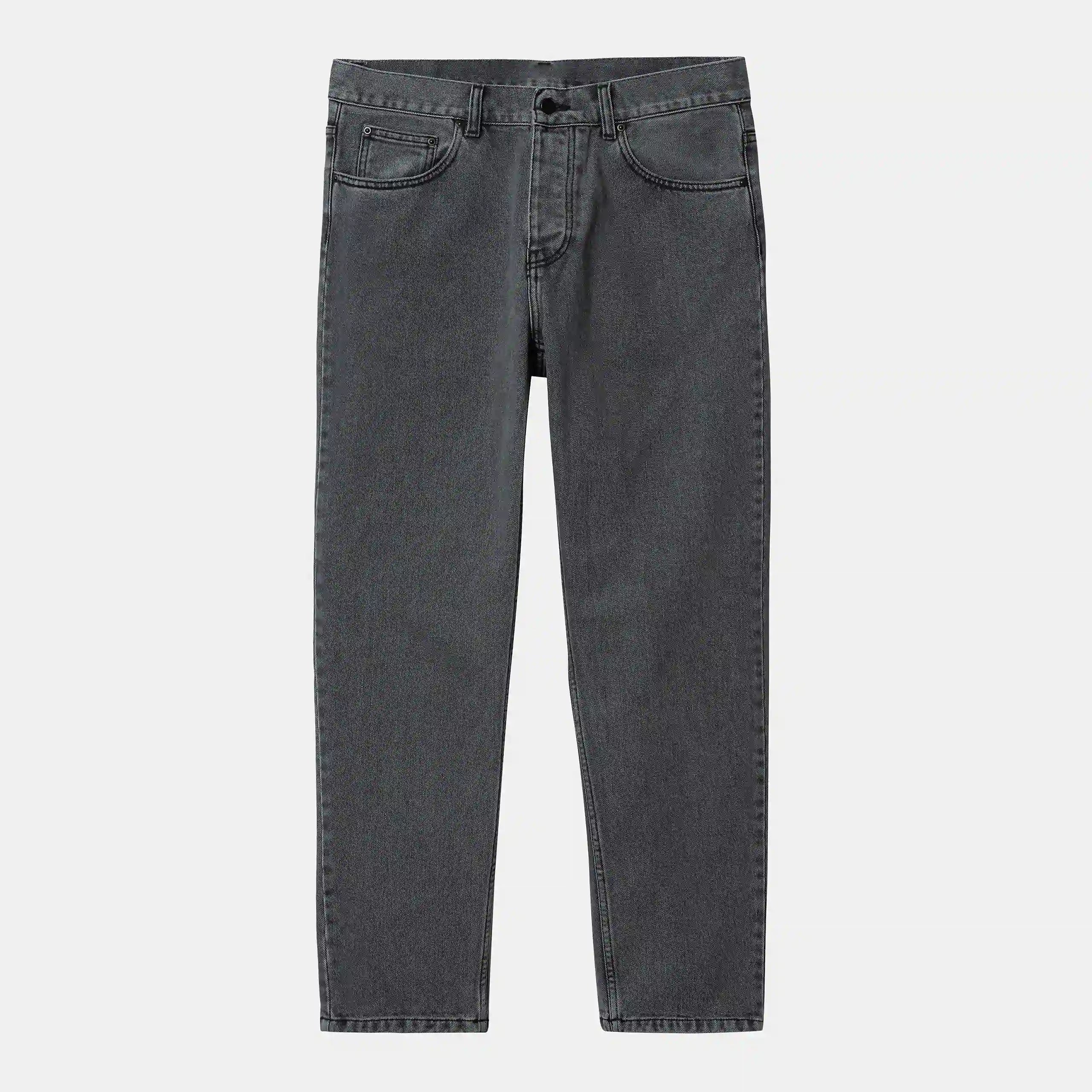 "Carhartt Newel Pant in Black (Stone Bleached), carhartt jeans aus Baumwolle, lockere Passform, klassische Jeanshose mit leichtem Used-Look."