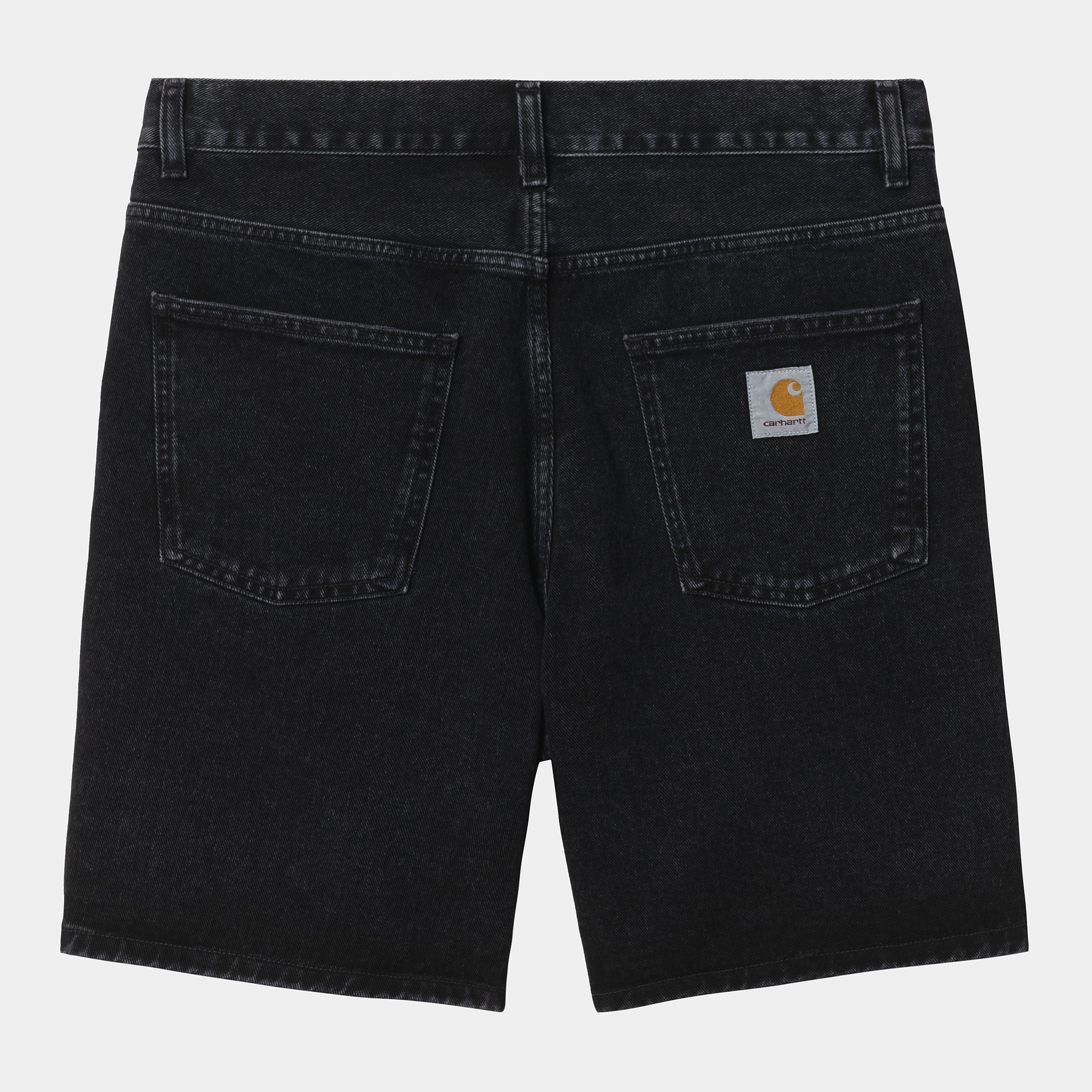 "Carhartt Newel Short in Schwarz (Stone Washed), Baumwolle, lockere Passform, klassische Jeans-Shorts mit leichtem Used-Look."