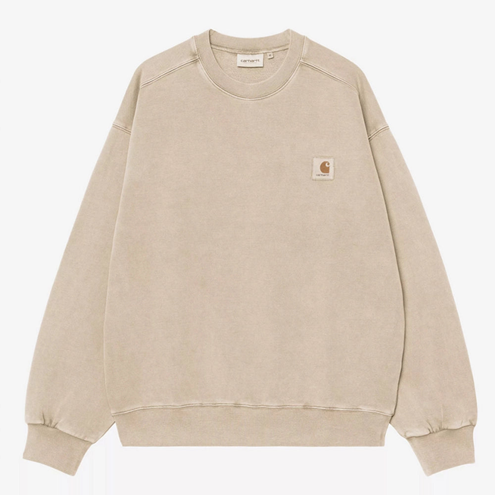 "Hellbraunes/beiges (Fleur De Sel) Carhartt WIP Vista Sweatshirt mit Balloon Fit und tonalem Square Label auf der Brust bei Stickabush Berlin.“
