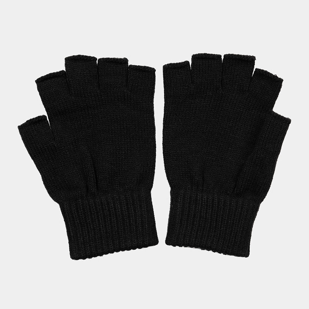 “Schwarze Carhartt WIP Mitten Gloves aus Acrylic ohne Fingerabdeckung und Logo-Patch an den Fäustlingen.“