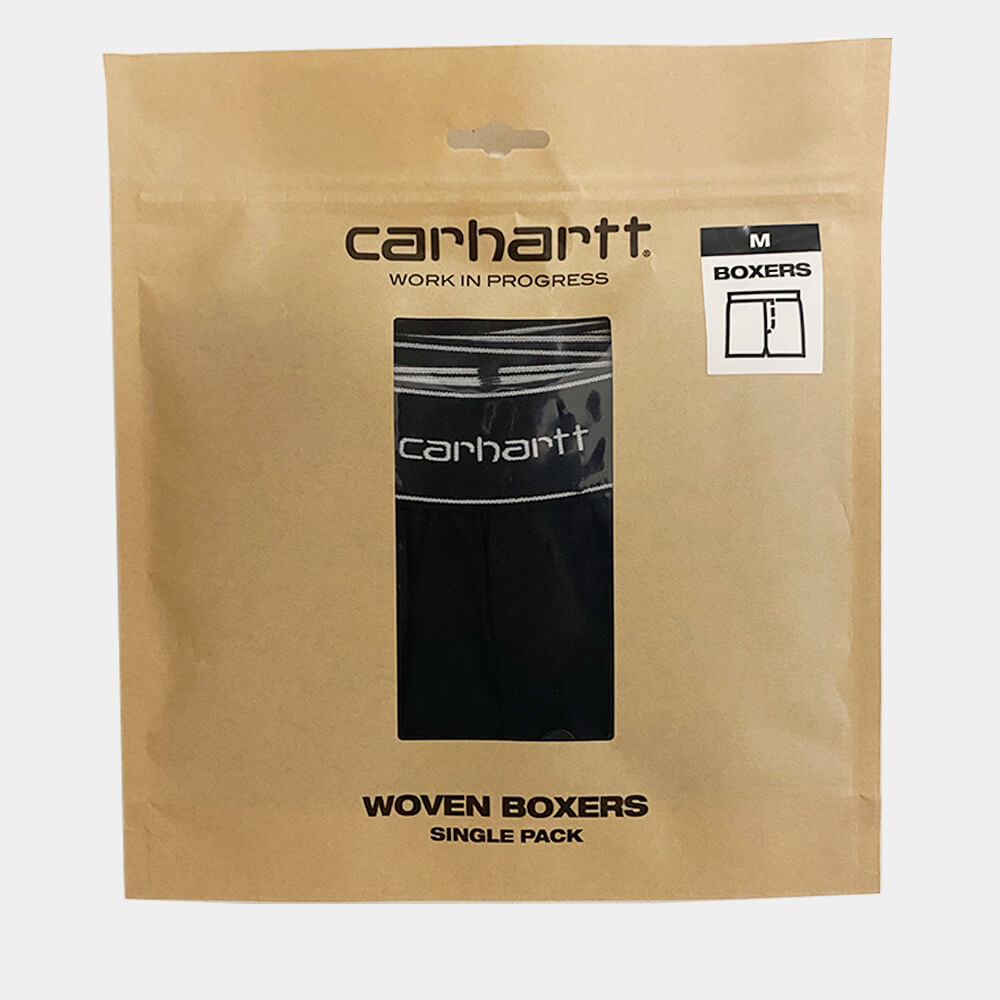 “Schwarze Carhartt WIP Cotton Script Boxers aus Baumwolle mit weißem Carhartt Script-Logo auf dem elastischen Bund.“