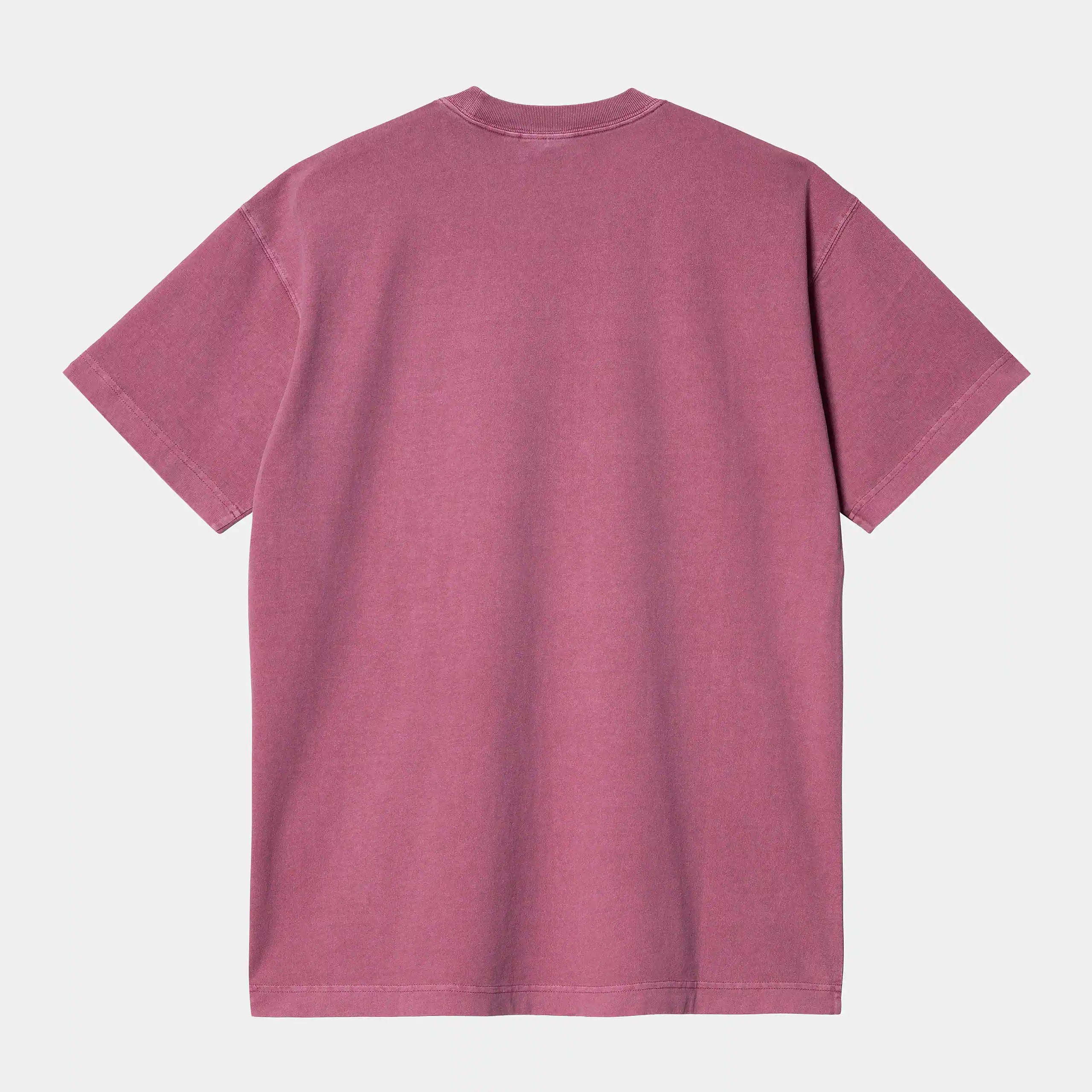 "Leuchtend pinkes ("Magenta") Carhartt WIP S/S Nelson T-Shirt. Kurzärmliges Herren-T-Shirt aus weichem, stückgefärbtem Baumwolljersey mit lockerer Passform und geripptem Rundhalsausschnitt. Dezentes, gewebtes Carhartt Square Label auf der Brust. Alltagstaugliches Basic mit angenehmer Haptik und lebendiger Farbe."