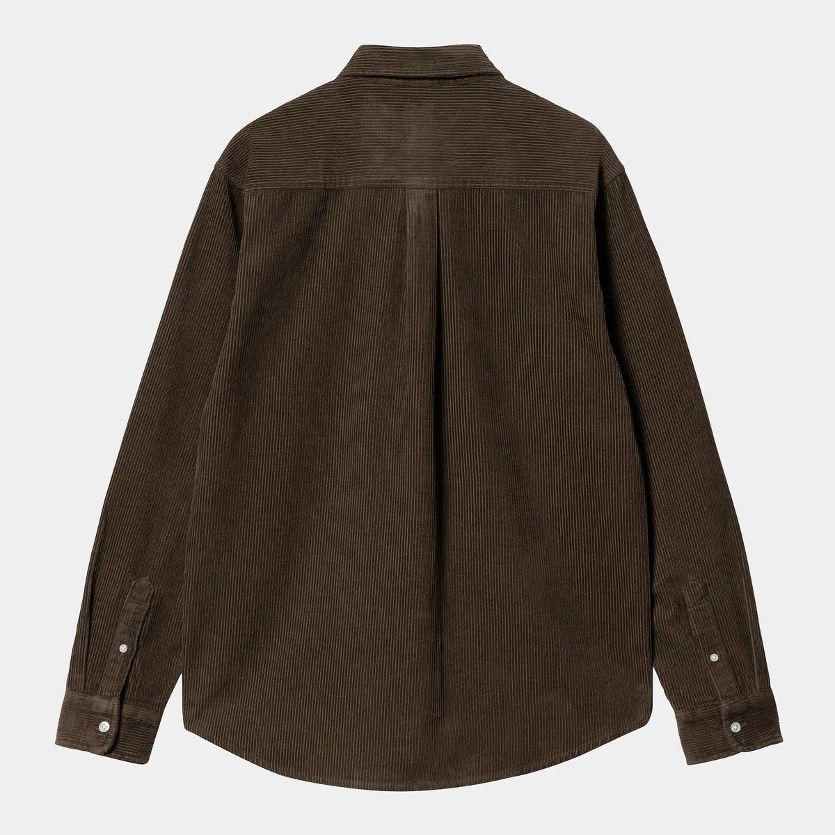 Carhartt WIP L/S Madison Cord Shirt – Buckeye / Wax. Cordhemd in Dunkelbraun aus Baumwolle mit Button-Down-Kragen und gesticktem Logo.