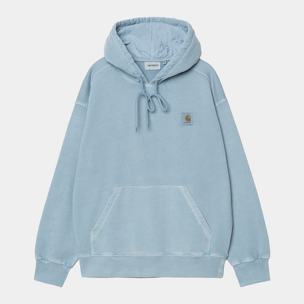 “Carhartt WIP Nelson Hoodie in Clay Blue – Balloon Fit mit Pigmentfärbung bei Stickabush Berlin.“