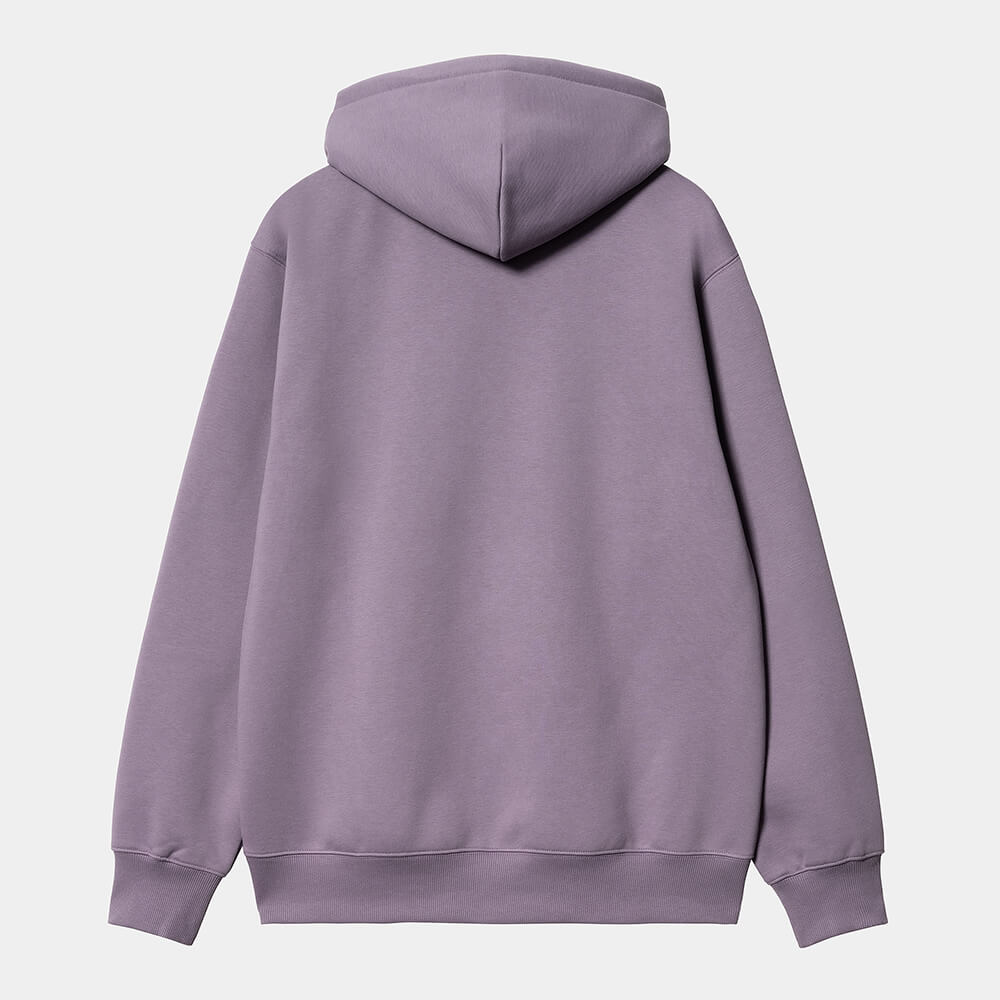 "Carhartt Hooded Script Sweat in Glassy Purple, I030547_1TF_XX, carhartt hoodie aus einer Baumwollmischung, Kapuze, Logo-Schriftzug, leuchtender, violetter Hoodie."