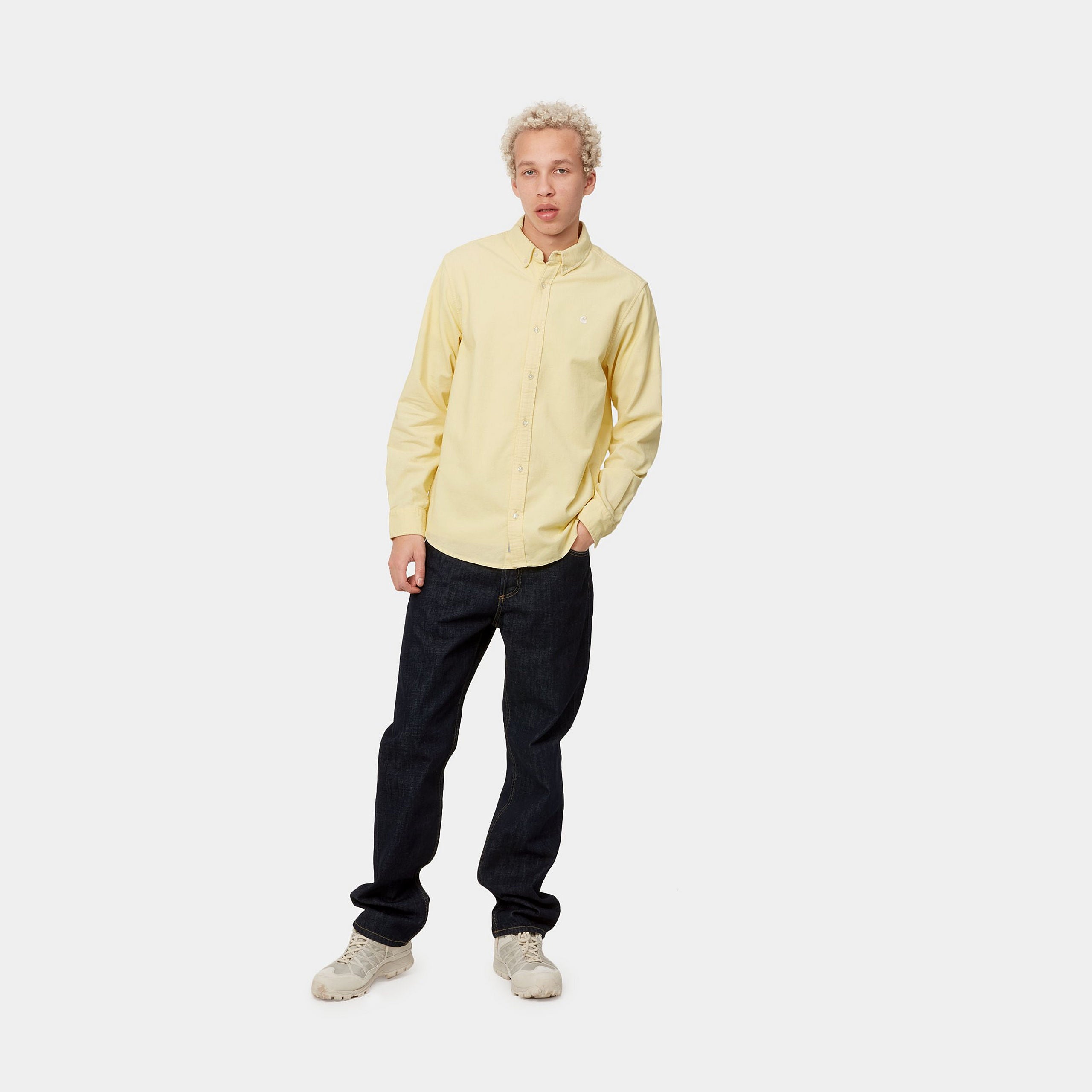Carhartt WIP L/S Madison Fine Cord Shirt - Soft Yellow / White
