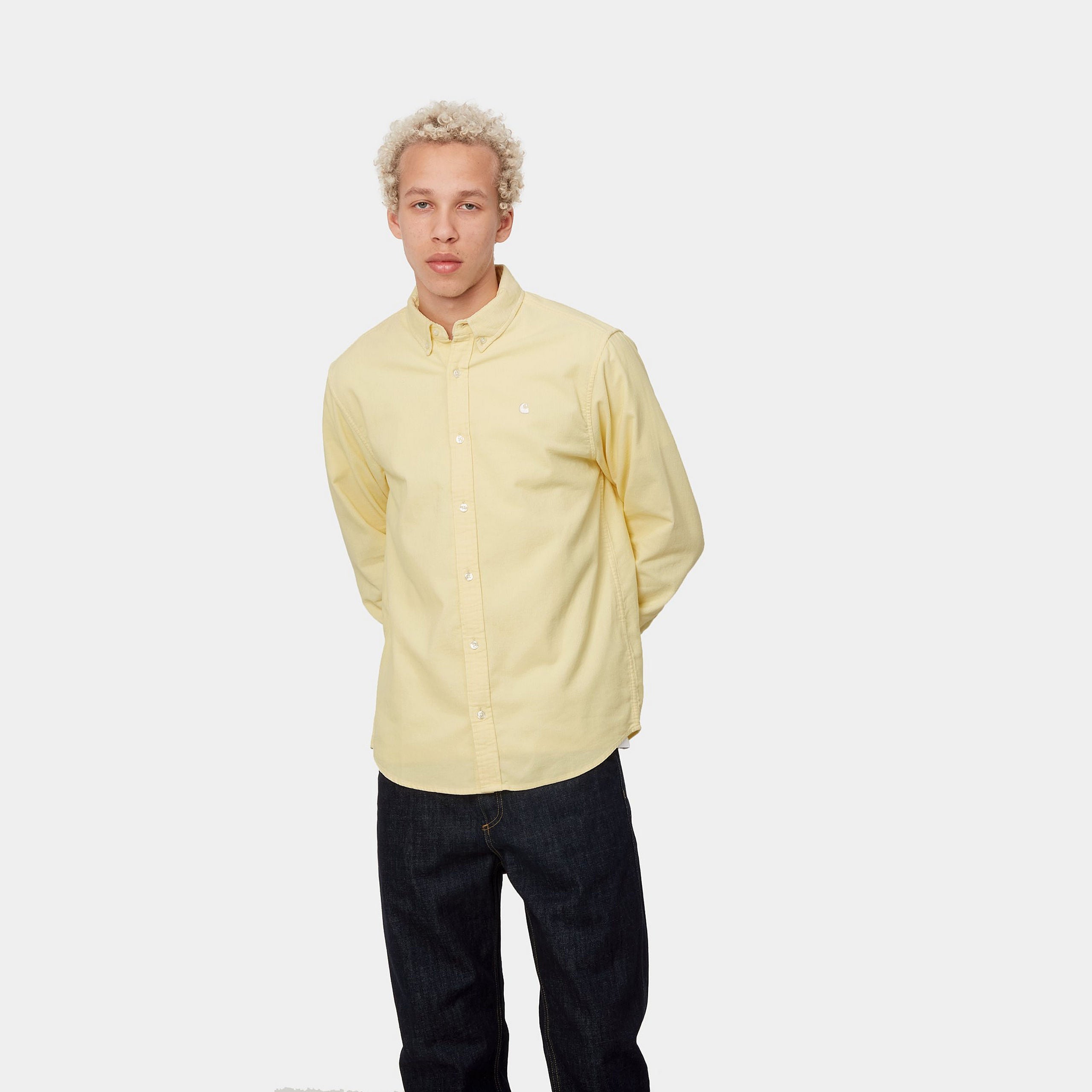 Carhartt WIP L/S Madison Fine Cord Shirt - Soft Yellow / White