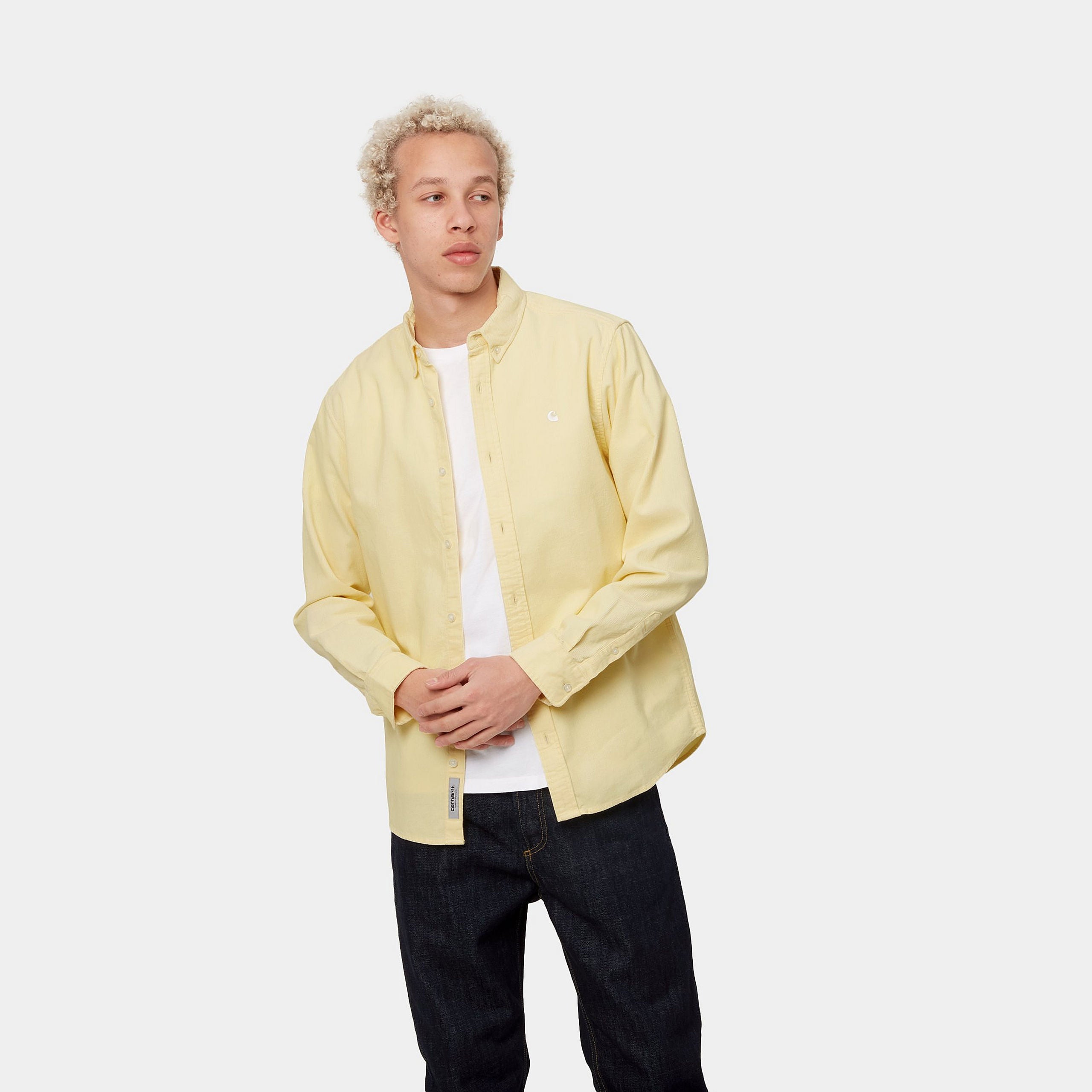 Carhartt WIP L/S Madison Fine Cord Shirt - Soft Yellow / White