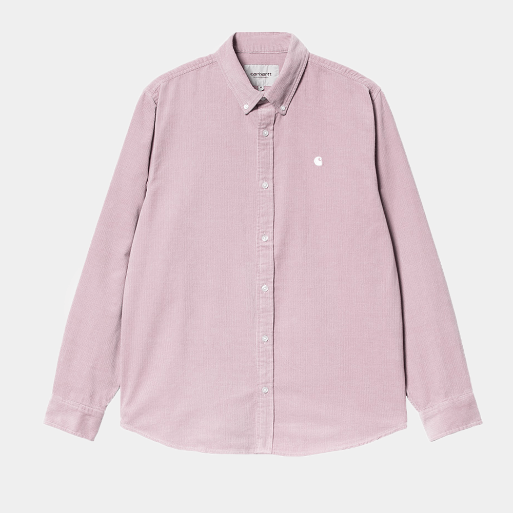 Carhartt WIP L/S Madison Fine Cord Shirt - Pale Quartz / White