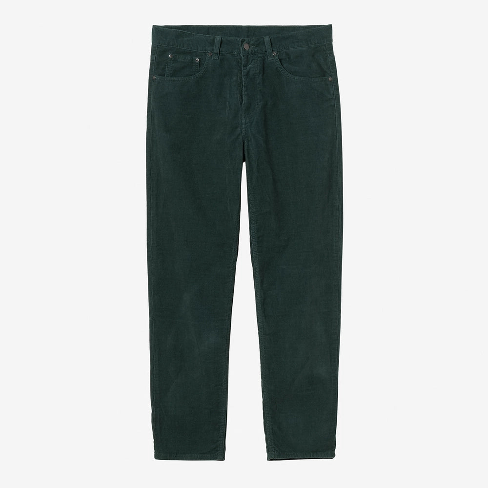 Carhartt WIP Newel Pant in Kale Green, aus Corduroy-Rinsed-Material, Regular Fit, Herren Streetwear Hose.
