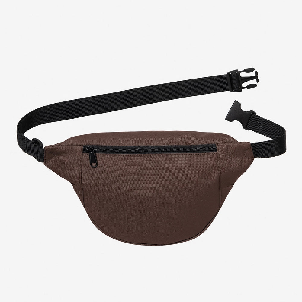 Carhartt WIP Jake Hip Bag – Palisander. Braune Bauchtasche aus wasserabweisendem Canvas-Stoff, mit Reißverschluss, verstellbarem Riemen und Carhartt WIP Logo.
