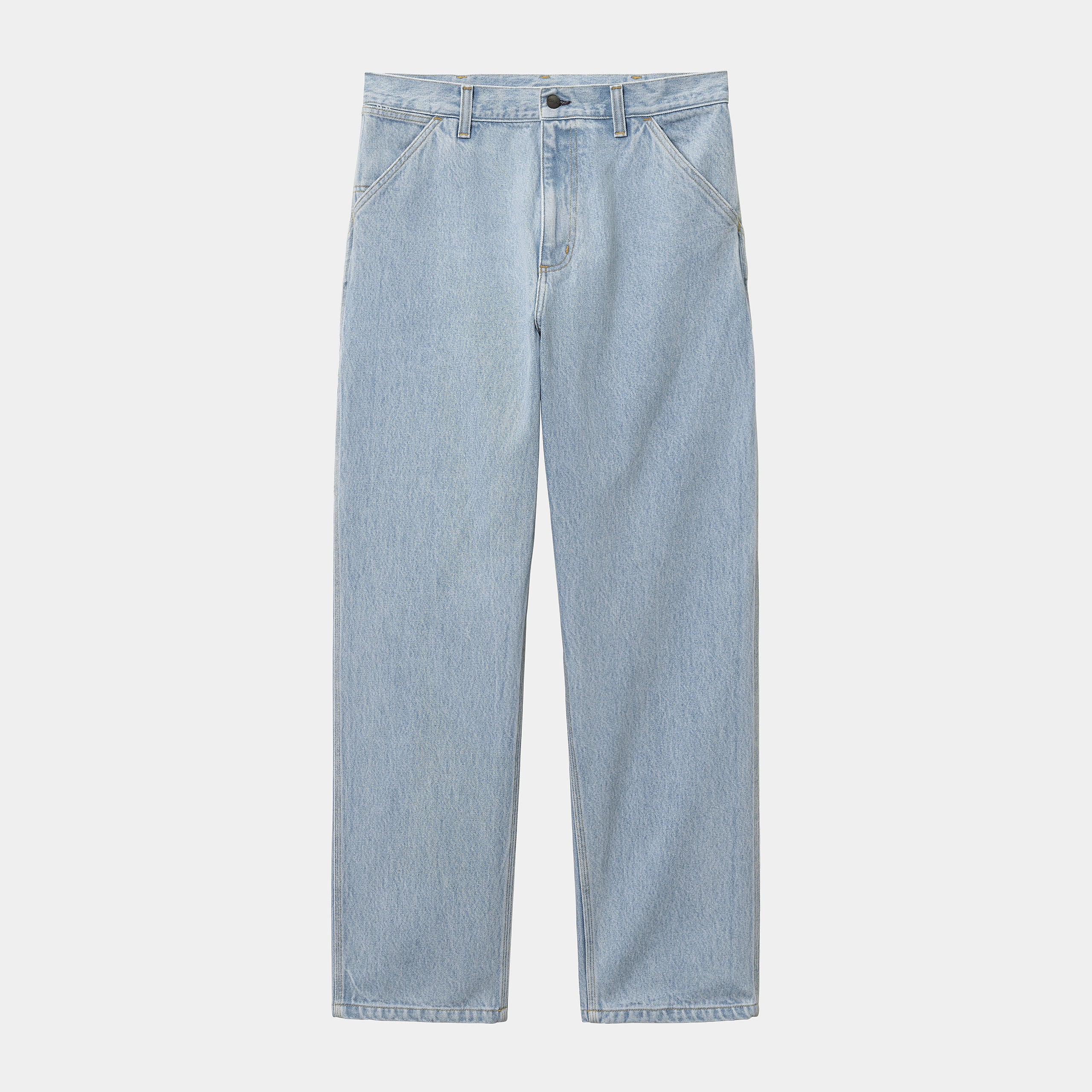"Carhartt Single Knee Pant in Blau (Heavy Stone Bleached), I032024_01_A3, carhartt jeans aus Baumwoll-Denim, klassische Arbeitshose, stark gebleichter Used-Look."