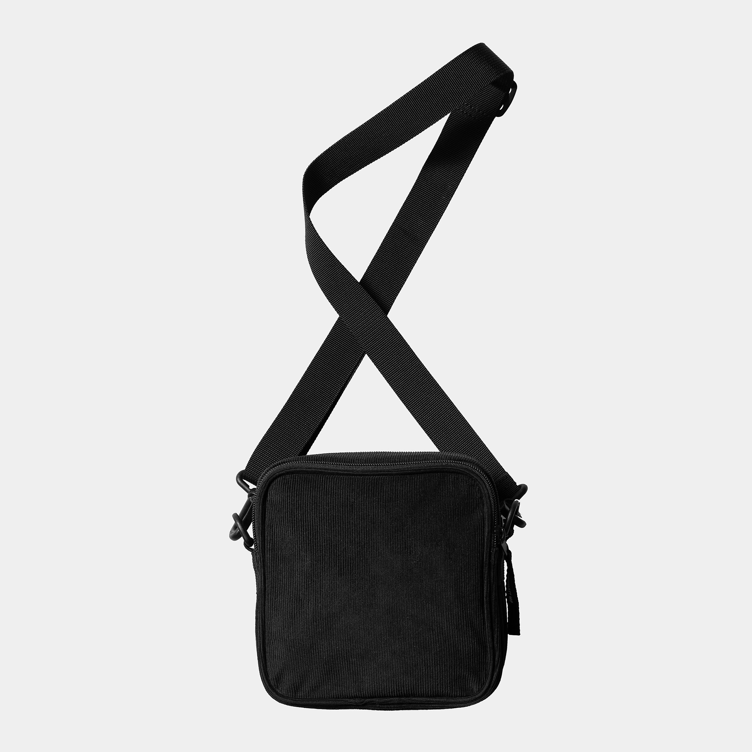 “Carhartt WIP Essentials Cord Bag Small – Black. Schwarze Umhängetasche aus robustem Cordstoff, mit Reißverschluss, Fronttasche und verstellbarem Riemen.“