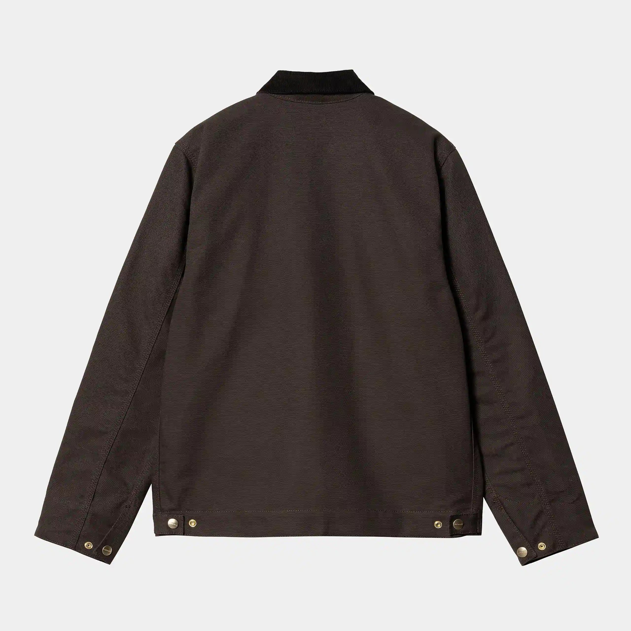 "Carhartt Detroit Jacket in Dunkelbraun, robustes Canvas, feste Jacke im klassischen Detroit-Stil mit Kragen und Reißverschluss.“