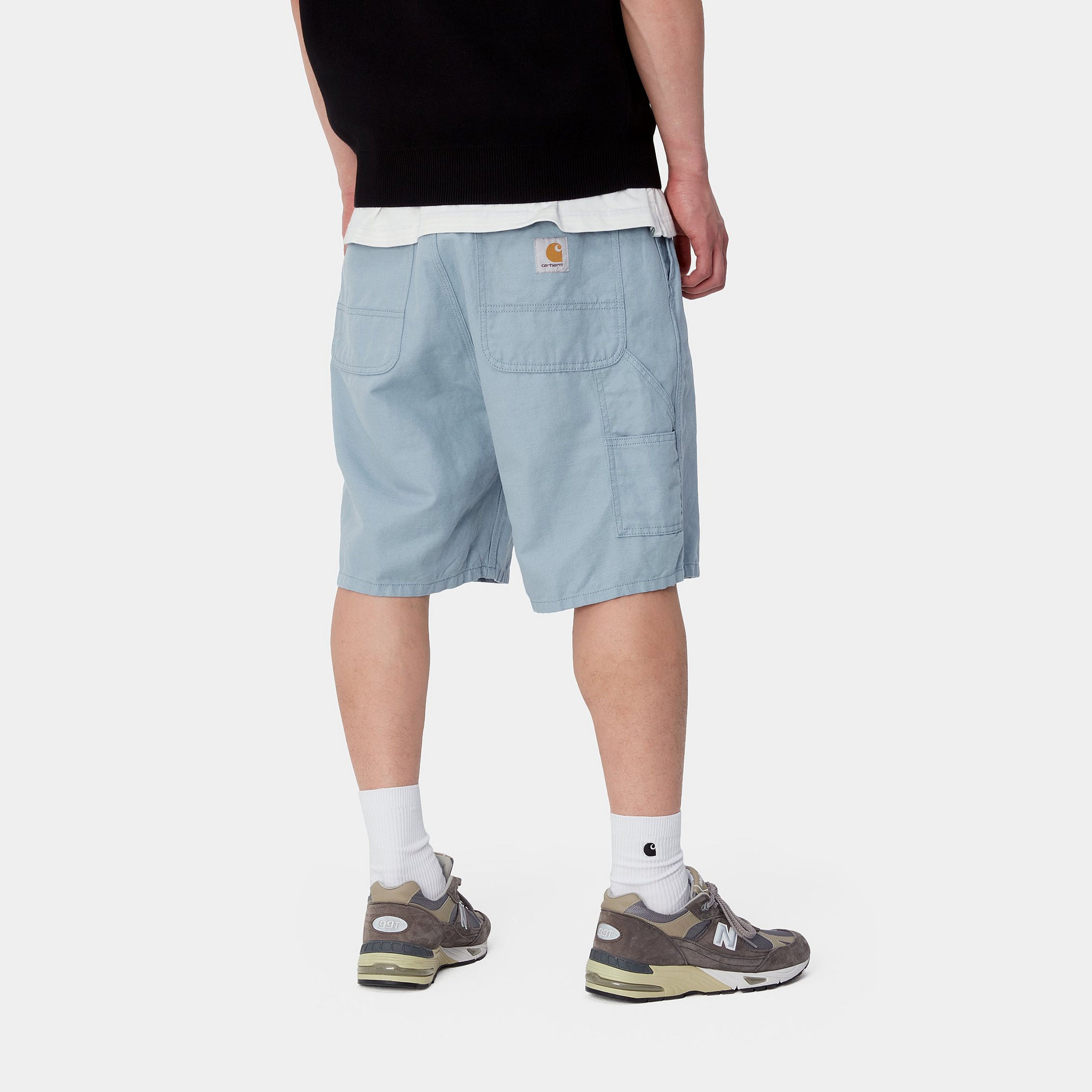 "Carhartt Walter Single Knee Short in Misty Sky, I033583_0W9_02, carhartt shorts aus Baumwolle, lockere Passform, klassische Arbeitsshorts."