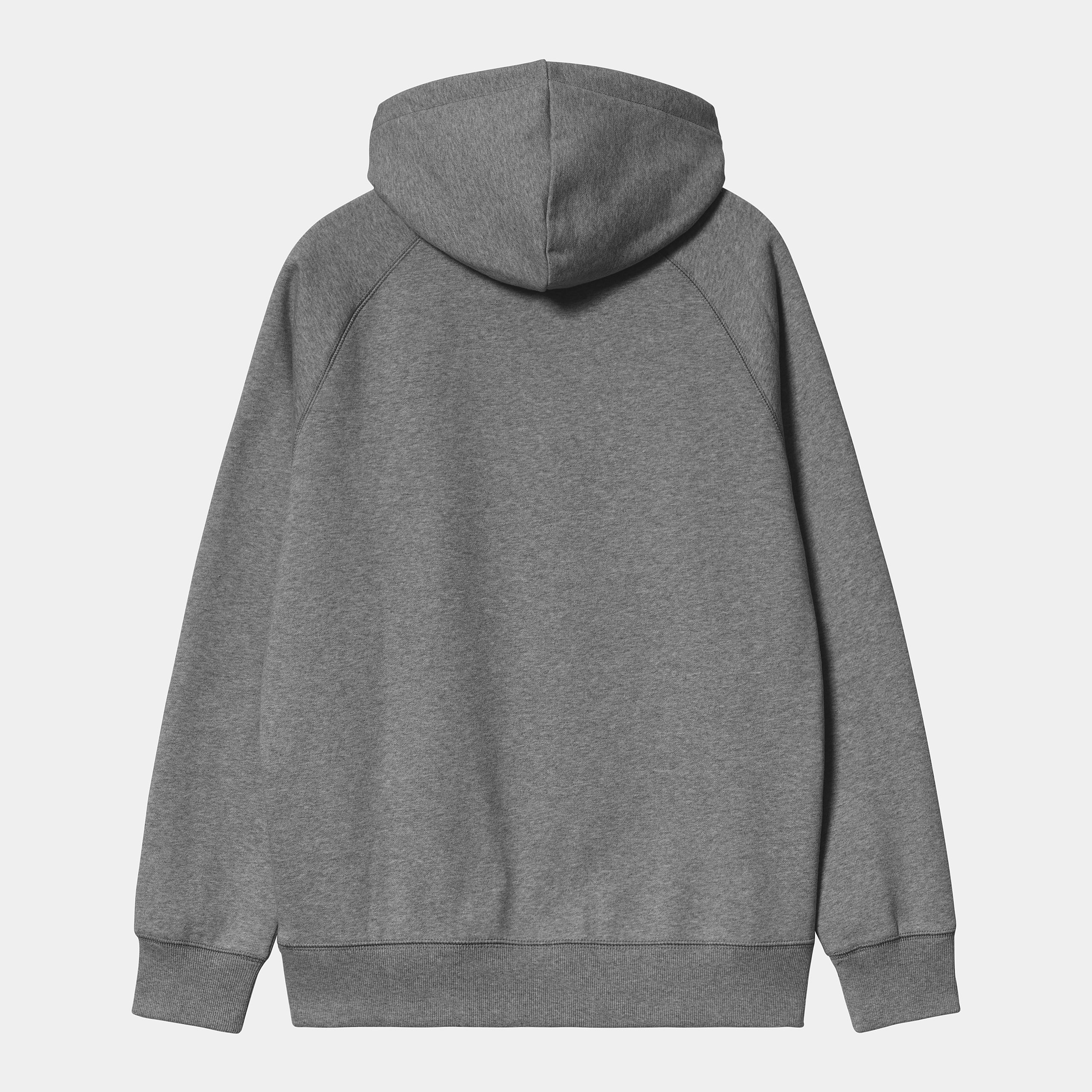 "Carhartt Hooded Chase Sweat in Dunkelgrau meliert/Gold, I033661_00C_XX, carhartt hoodie aus Baumwollmischung, Kapuze, goldene Logo-Stickerei, klassischer Hoodie-Stil."