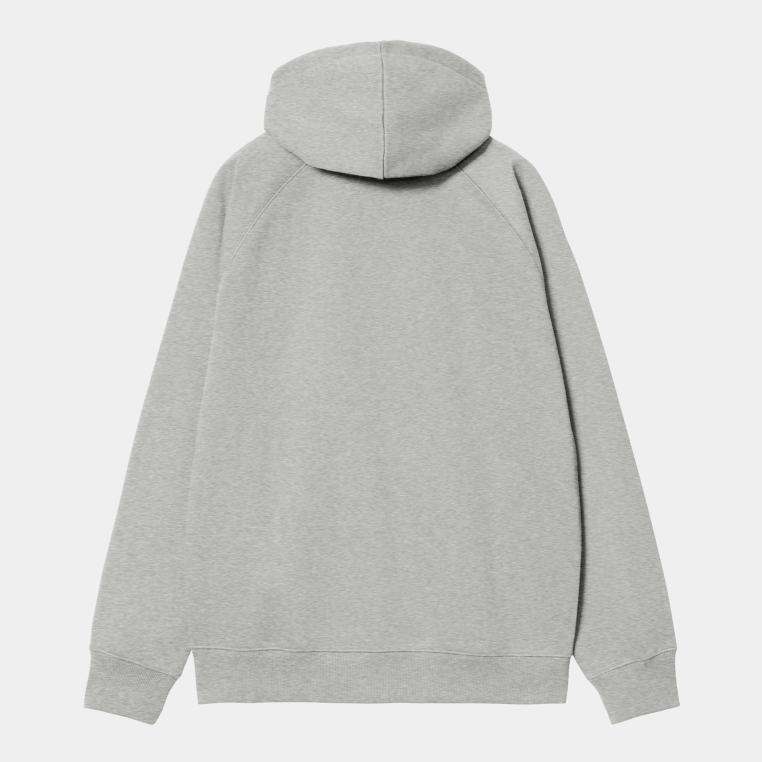 “Carhartt WIP Hooded Chase Jacket in Grey Heather, aus Baumwollmix, mit Reißverschluss, Kapuze und goldener Logo-Stickerei am Ärmel.“