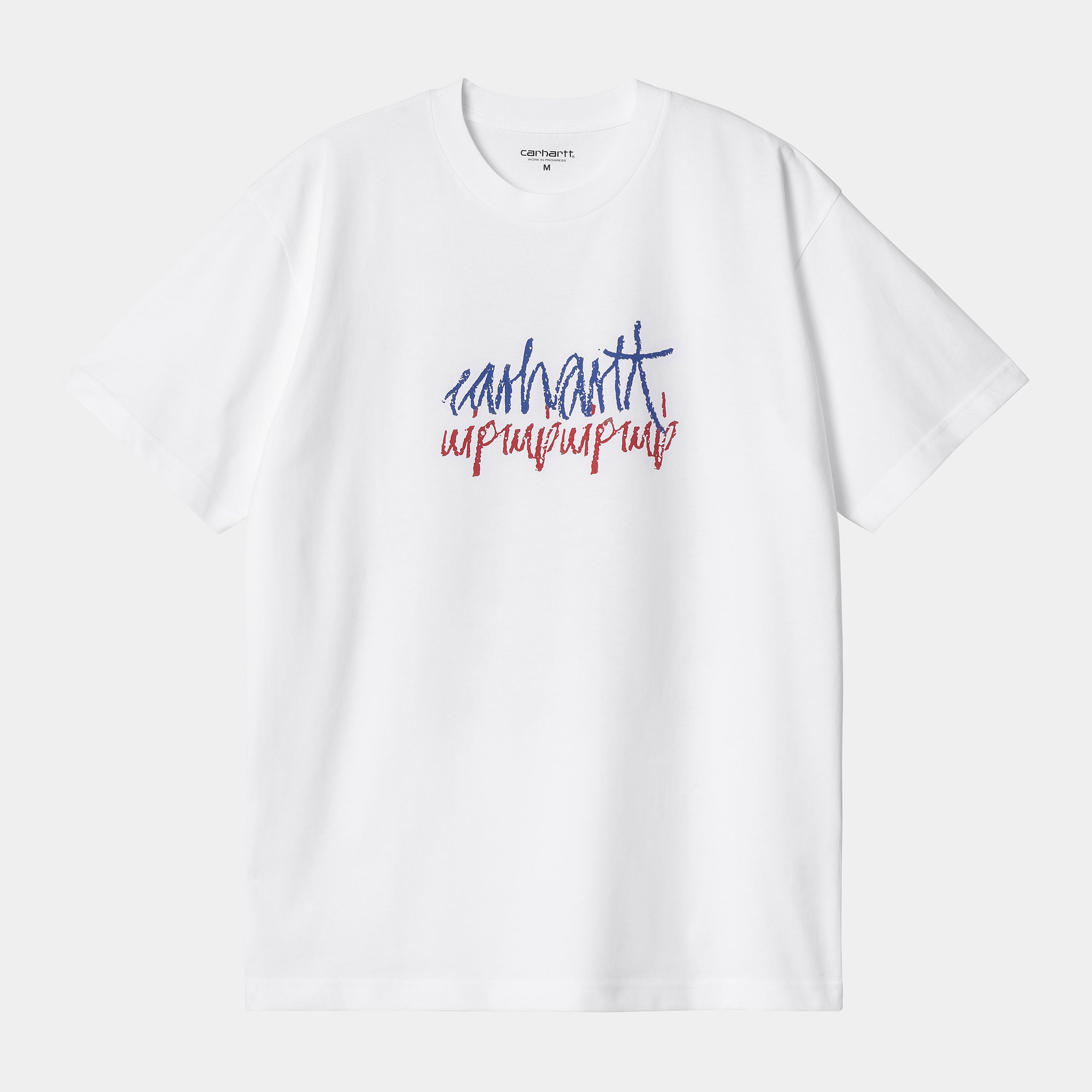 "Weißes Carhartt WIP S/S Stereo T-Shirt aus Baumwolle mit Frontprint einer Stereoanlage und Carhartt-Logo."
