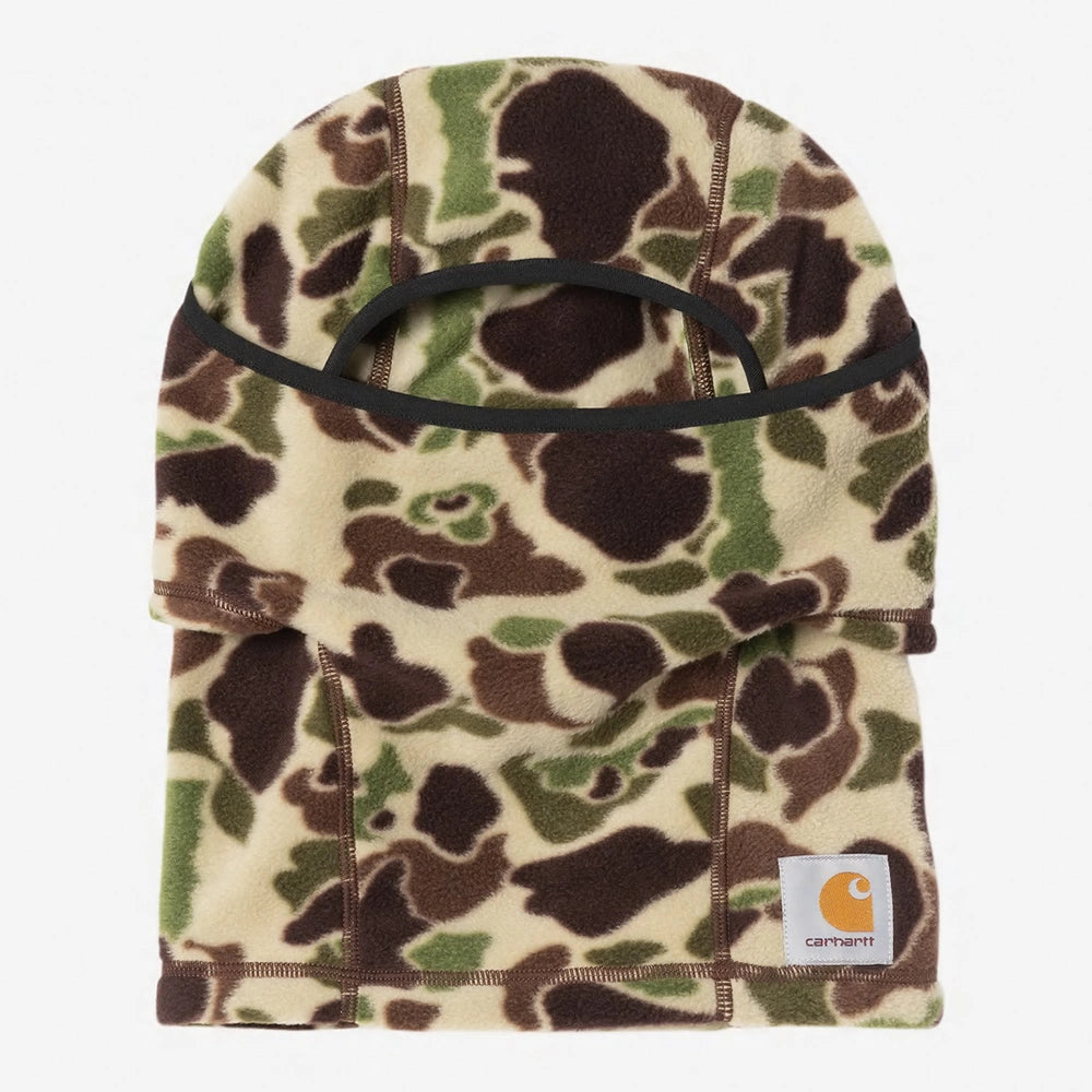 Carhartt WIP Expedition Mask in Camo Duck. Weiche, dehnbare Maske aus Acryl-Lycra-Mischung mit einem Carhartt WIP-Logo auf der Vorderseite.