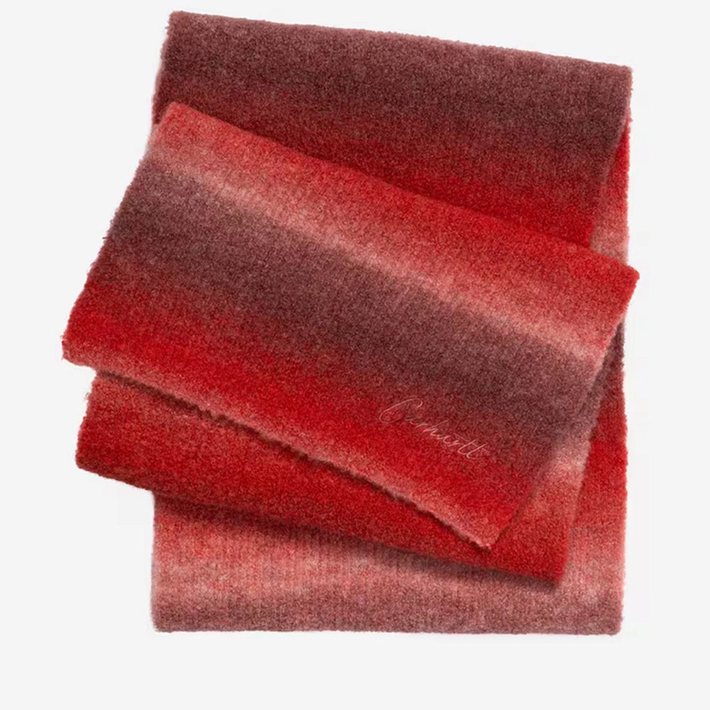 Carhartt WIP Tony Scarf in Palisander und Glassy Pink, weicher Jacquard-Strickschal mit Streifenmuster.