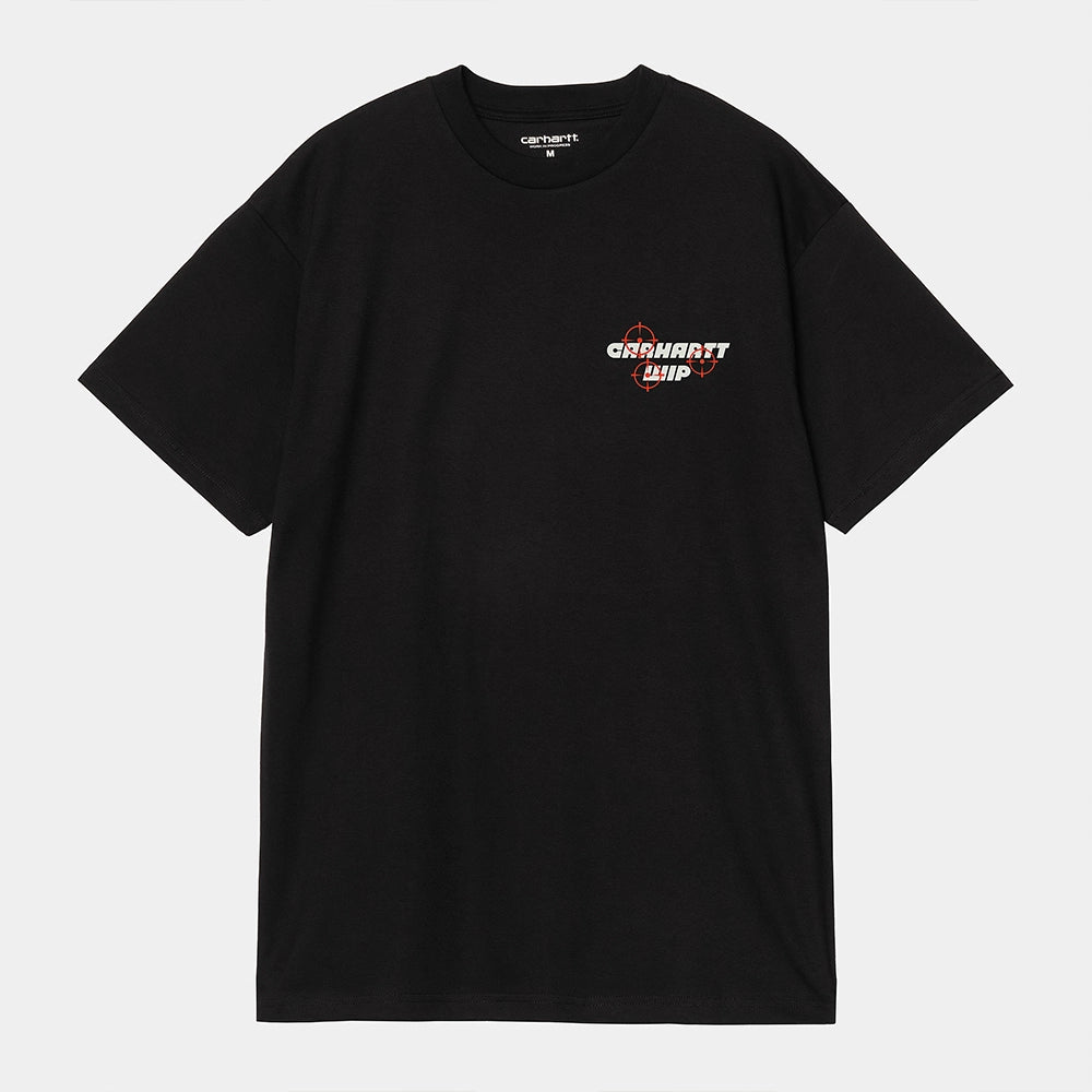Carhartt WIP S/S Wiptopia T-Shirt – Black. Schwarzes T-Shirt aus Bio-Baumwoll-Jersey, mit Rundhals und weißem, grafischem Carhartt WIP "Wiptopia" Print auf der Brust und großen Print auf dem Rücken.