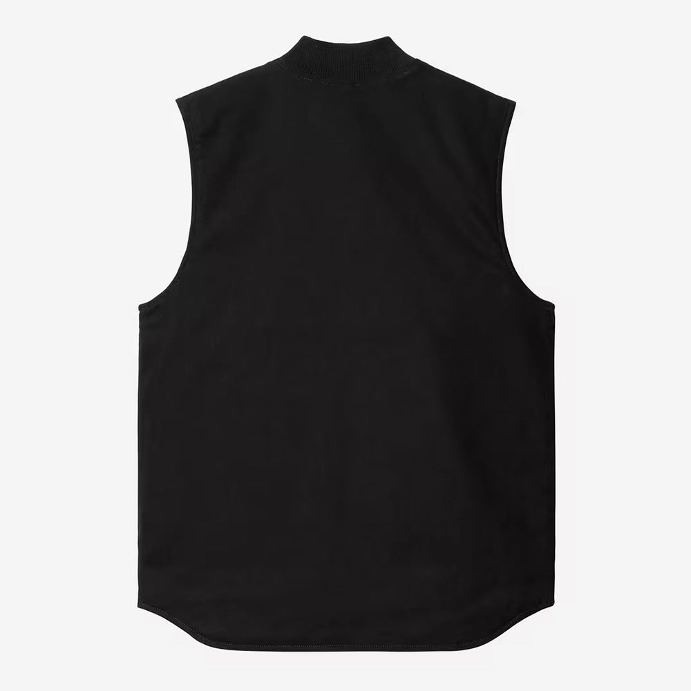 “Carhartt WIP Classic Vest in Black (Rigid) Dearborn Canvas mit Kängurutaschen und Marken-Patch jetzt bei STICKABUSH.“