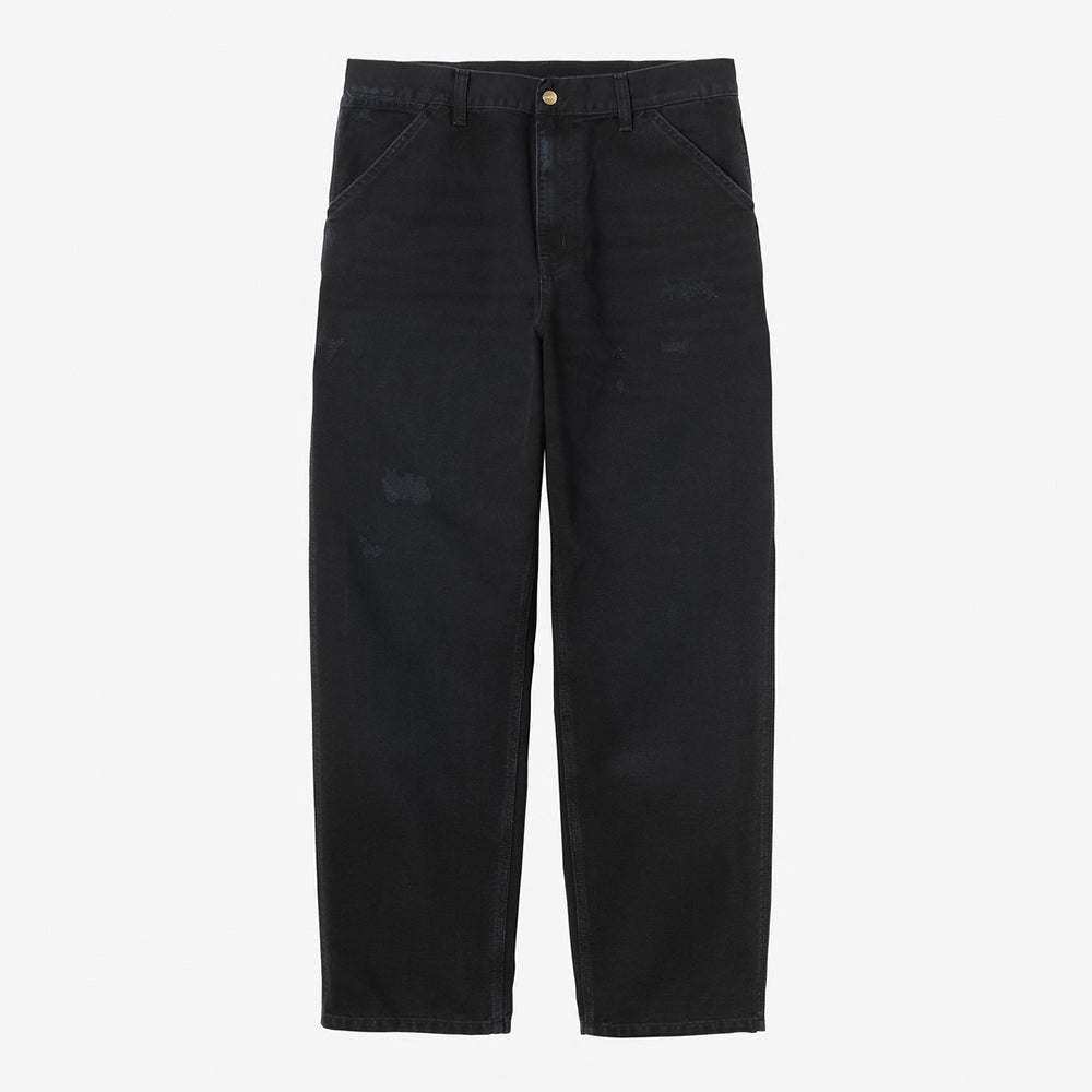 Carhartt WIP Single Knee Pant für Herren in Schwarz (Black Grind Wash) mit Werkzeugtaschen, Hammerschlaufe und geradem Bein, gefertigt aus robustem Canvas-Twill.