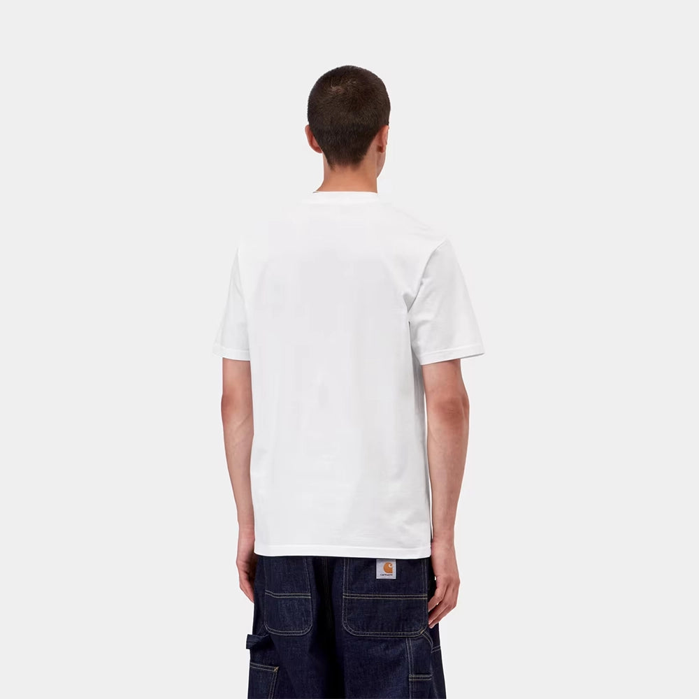 “Carhartt WIP S/S Slingshot T-Shirt in Weiß mit markantem Graphic-Print auf der Brust und Rundhalsausschnitt jetzt bei STICKABUSH.“