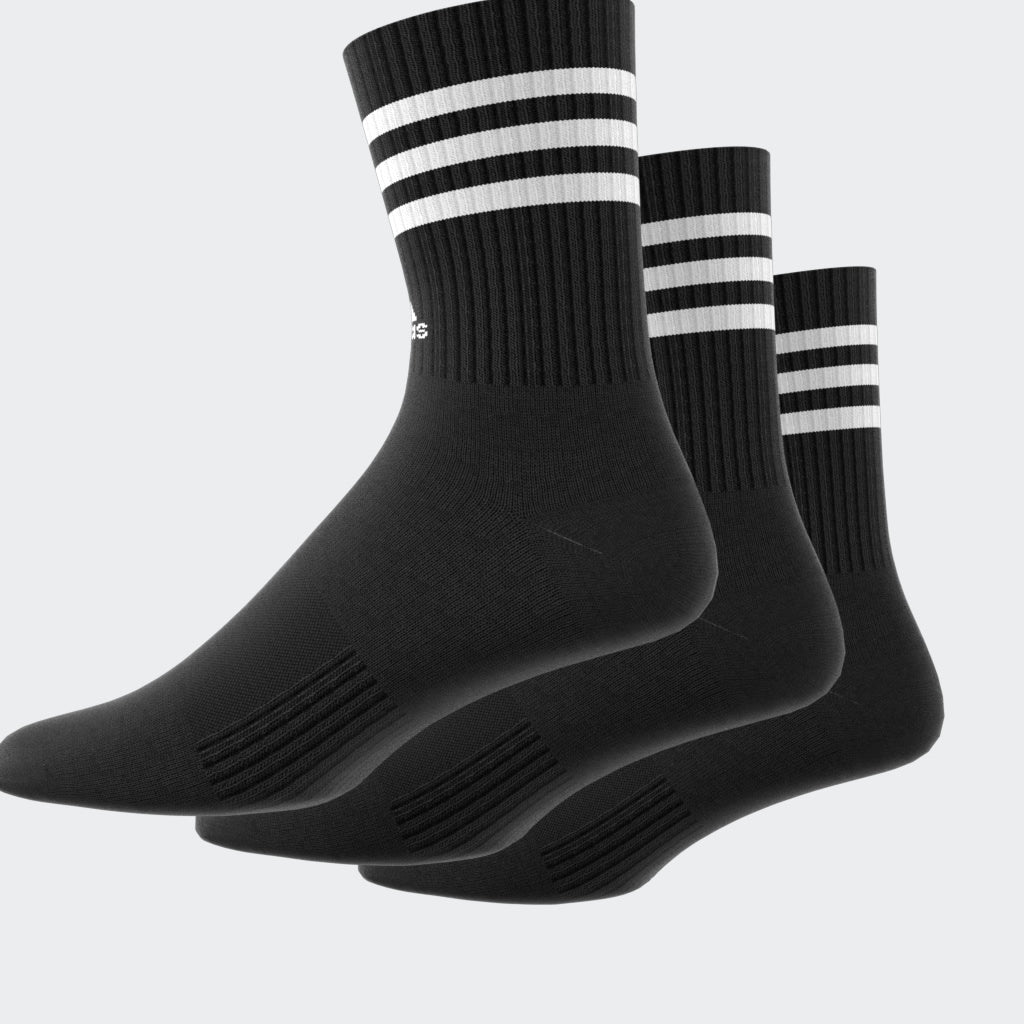 “Adidas 3-Stripes Cushioned Crew Socks 3er Pack in Black. Bequeme und stylische Tennissocken die perfekt zu Retro Sneaker passen.“