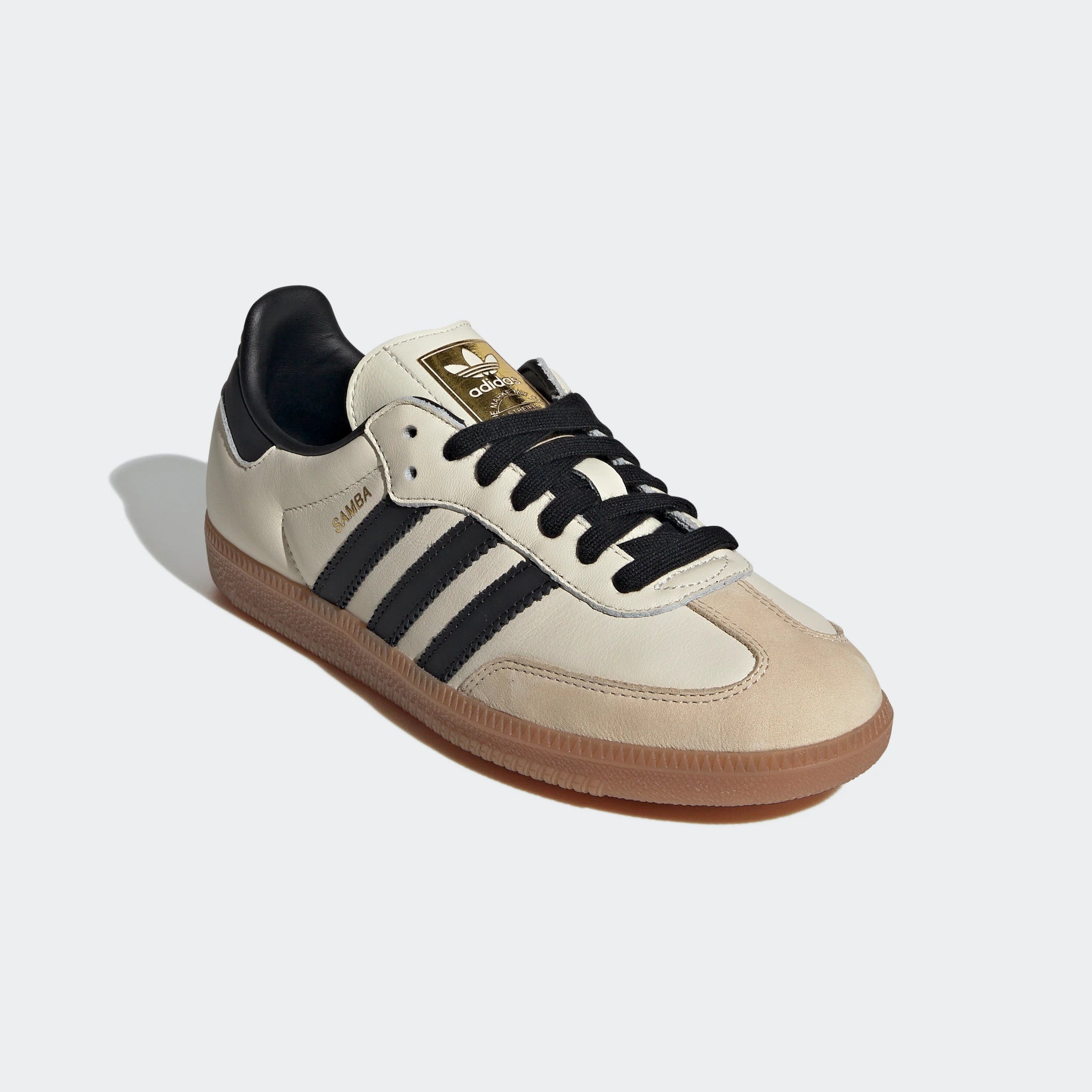 "Adidas Samba OG W - Beige/Schwarz, ID0478: Retro Sneaker mit Premium-Leder, Wildleder-Details und zeitlosem Design."