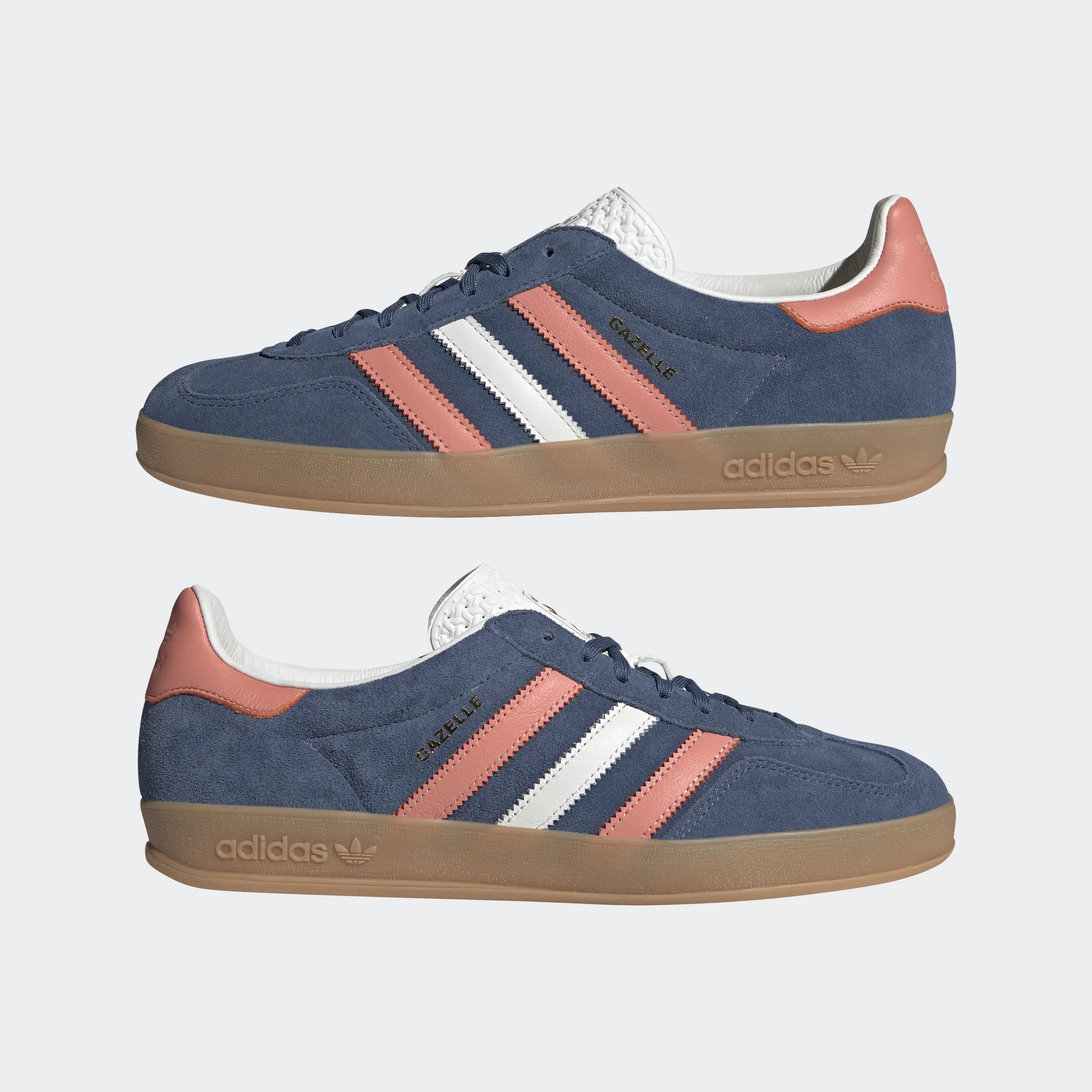 “Adidas Gazelle Indoor Retro-Sneaker in Blau IG1640: Schuhe mit „Gazelle“-Branding, Wildleder Obermaterial und helle Gummi Sohle.“