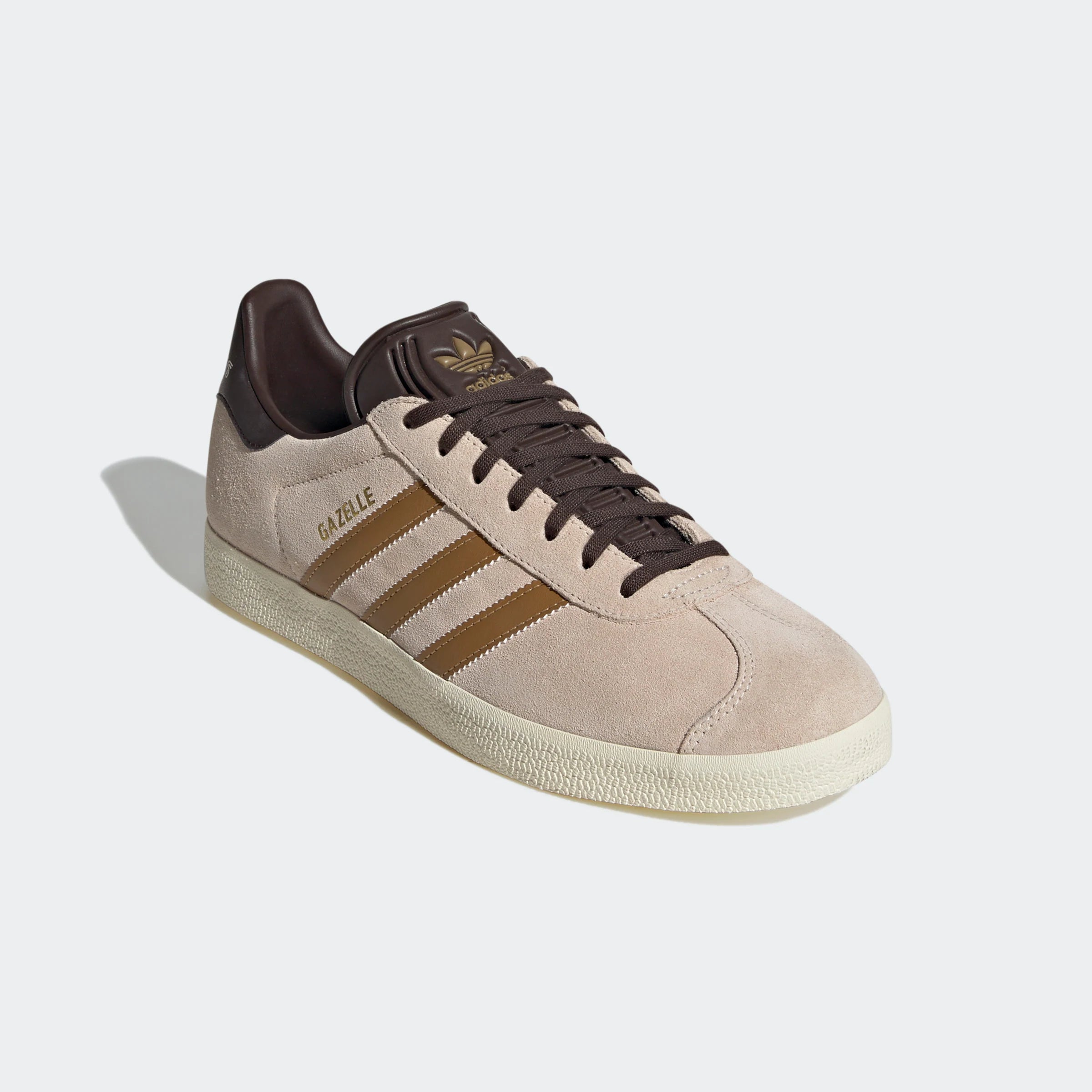 “Adidas Gazelle Retro-Sneaker in Braun/Gold IH0203: Schuhe mit „Gazelle“-Branding und MLS Team Edition von LAFC.“