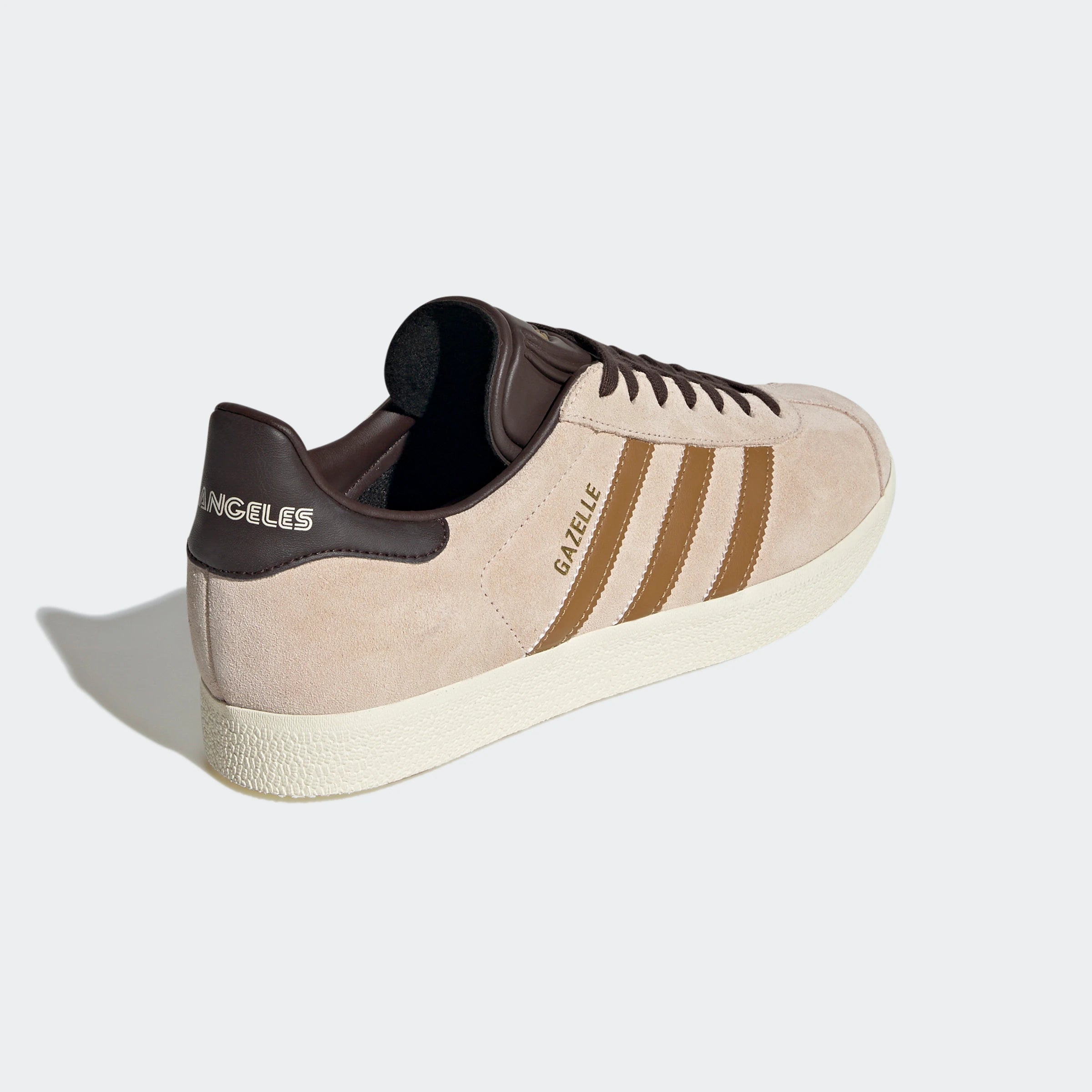 “Adidas Gazelle Retro-Sneaker in Braun/Gold IH0203: Schuhe mit „Gazelle“-Branding und MLS Team Edition von LAFC.“