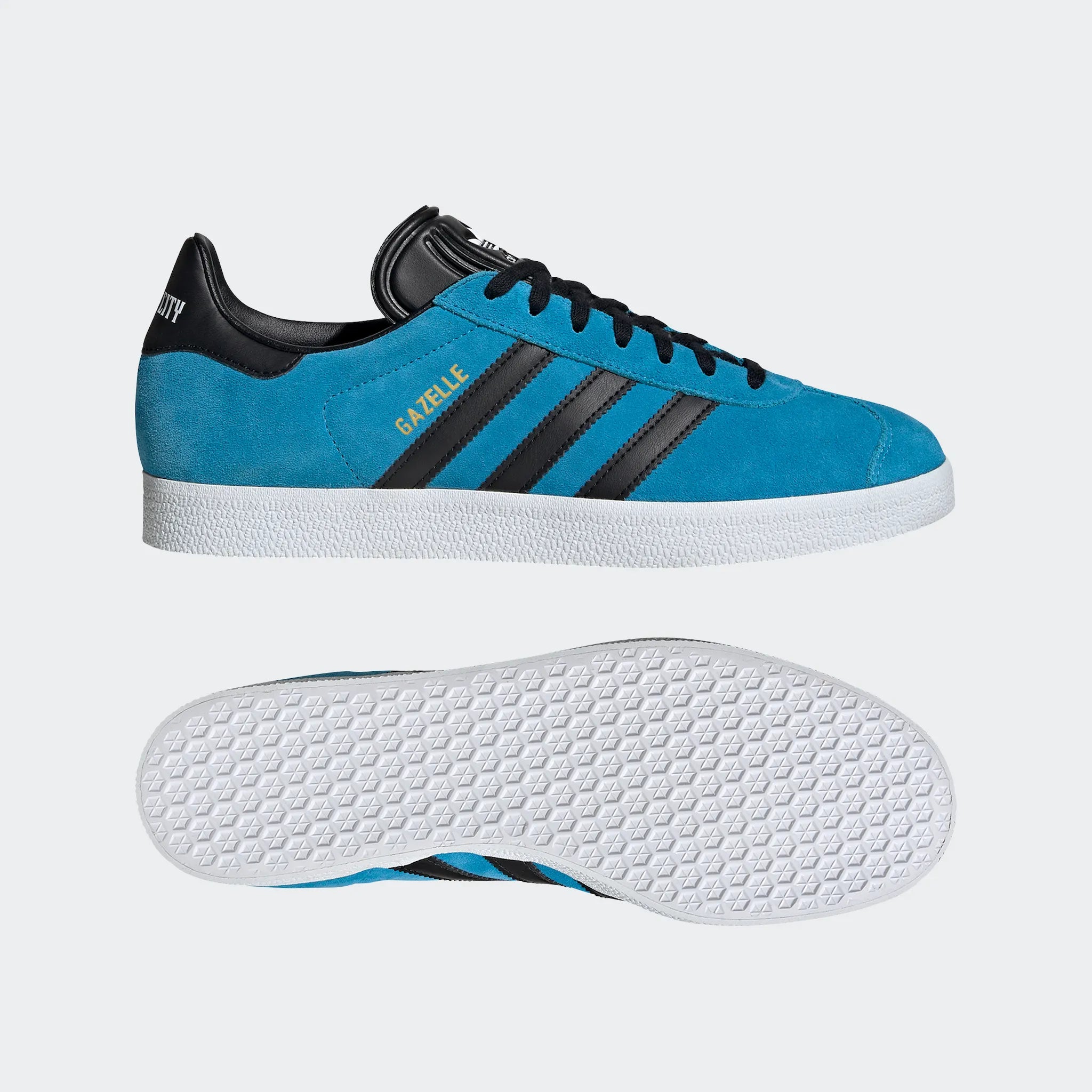 “Adidas Gazelle Retro-Sneaker in Blau/Schwarz IH2628: Schuhe mit „Gazelle“-Branding und MLS Team Edition von Kansas City.“