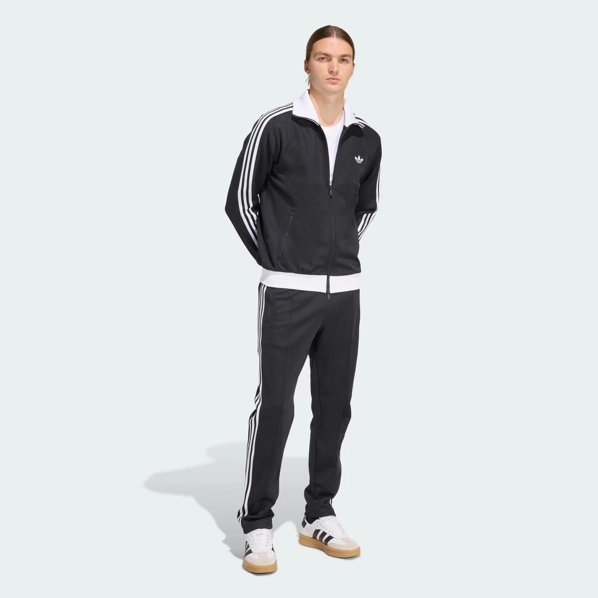 "adidas Originals Beckenbauer Trainingshose Black mit weissen 3-Streifen jetzt bei Stickabush Berlin.“
