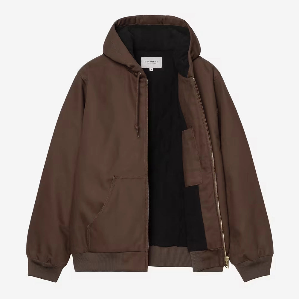 Carhartt WIP Active Jacket Winter in Tobacco – Vorderansicht der braunen Canvas-Winterjacke mit Kapuze und wärmendem Thinsulate-Futter.