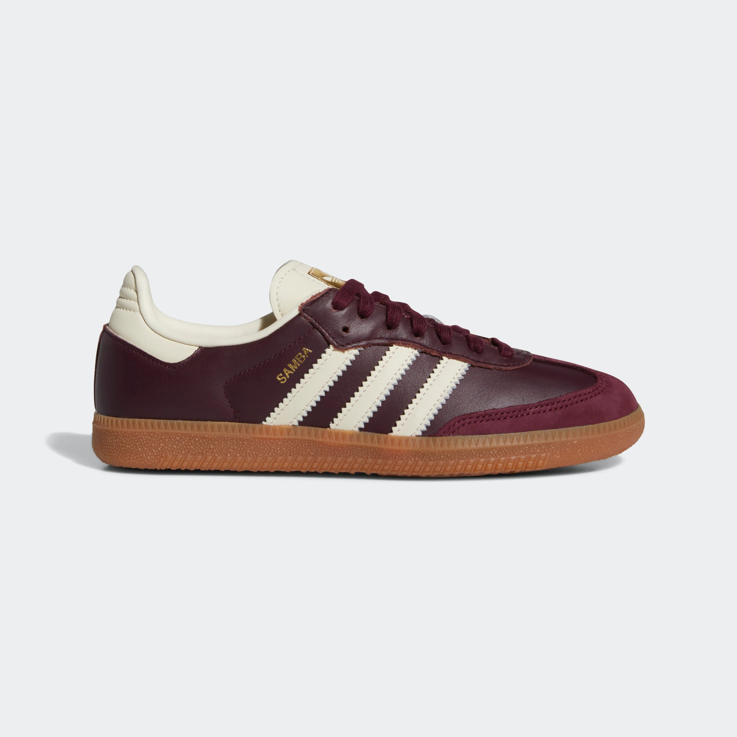 "adidas Originals Samba OG Sneaker Damen Maroon Cream White ID0477. Ein Retro Sneaker mit Premium-Leder und Wildleder-Details bei Stickabush Berlin."