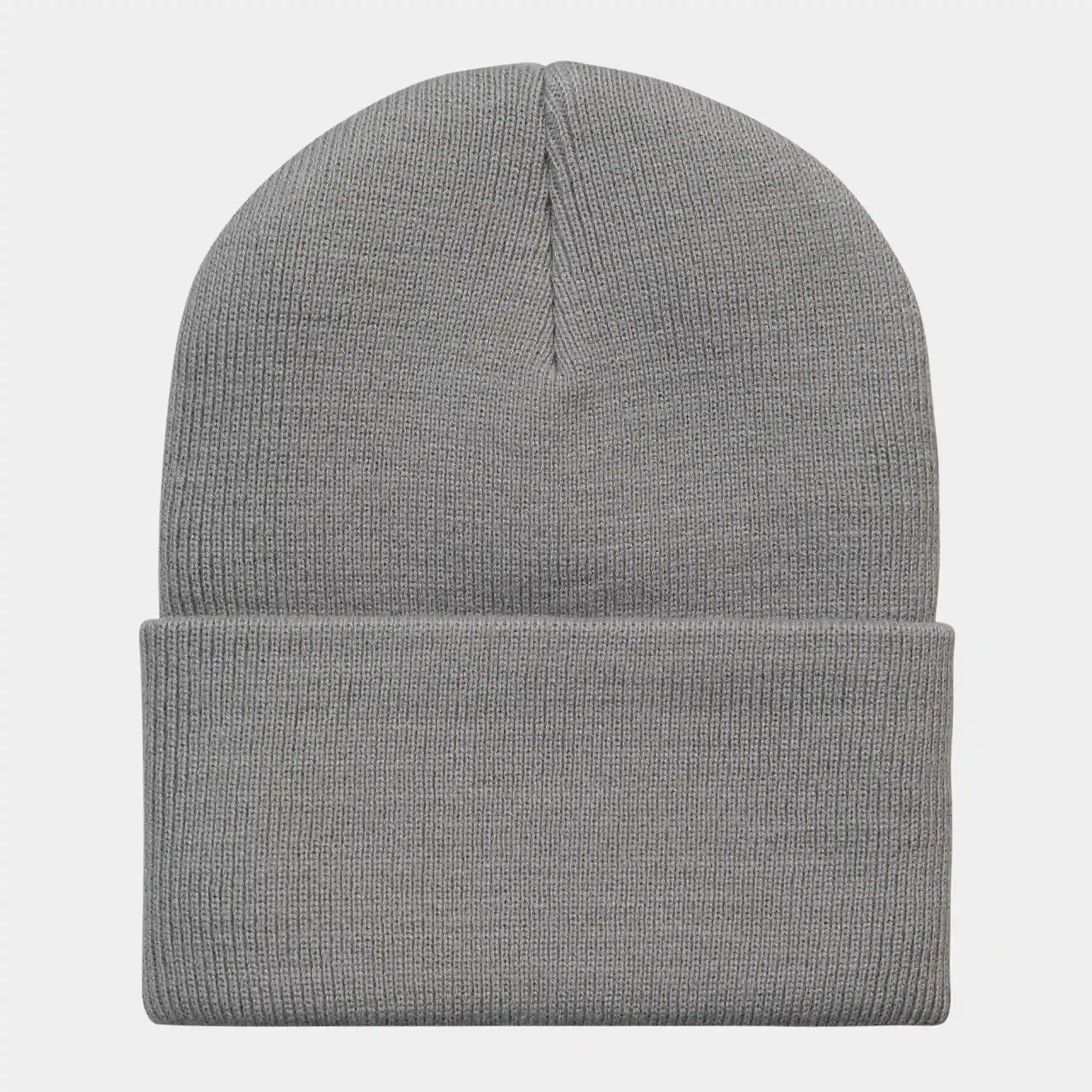“Dunkelgraue ("Marengo") Carhartt WIP Acrylic Watch Hat. Kurze Beanie aus gerippter Acryl-Wolle. Eng anliegende Passform, umgeschlagener Saum und ein gewebtes Carhartt WIP Square Label auf der Vorderseite.“